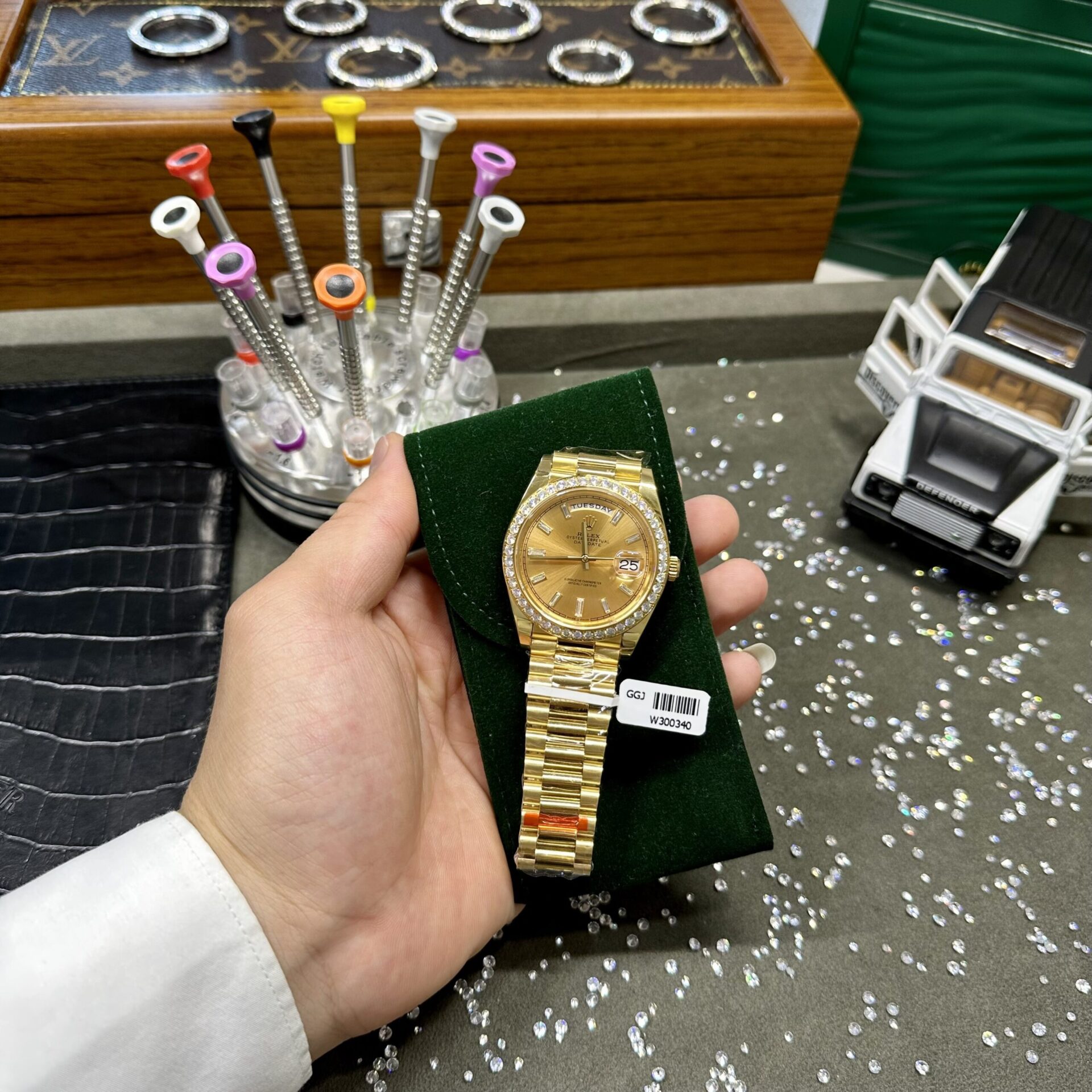 Rolex Day-Date Fake Watches Yellow Dial Moissanite Diamonds EW Factory 40mm - Soul Replicas