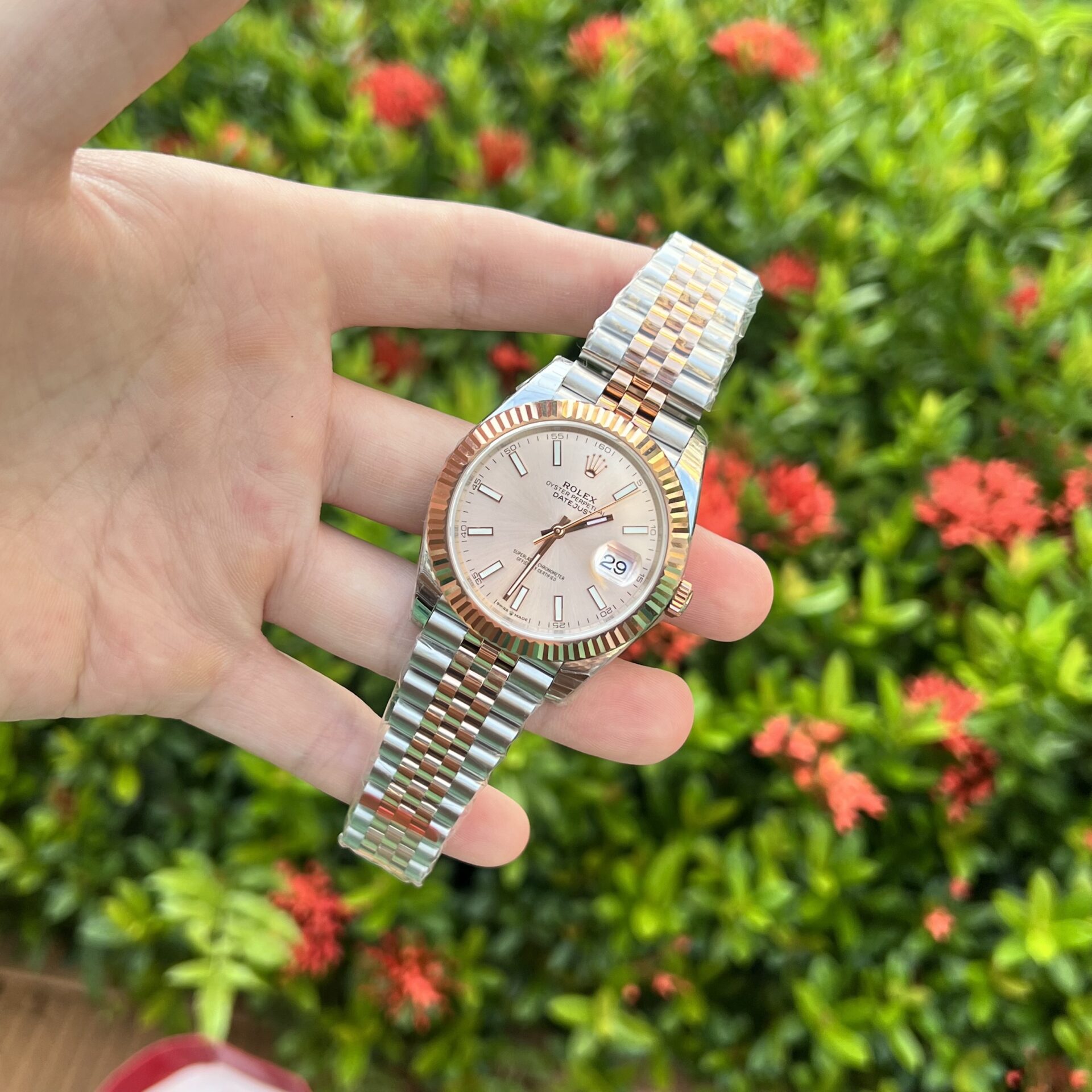 Rolex DateJust Replica Watch Demi Pink Dial EW Factory 41mm - Soul Replicas