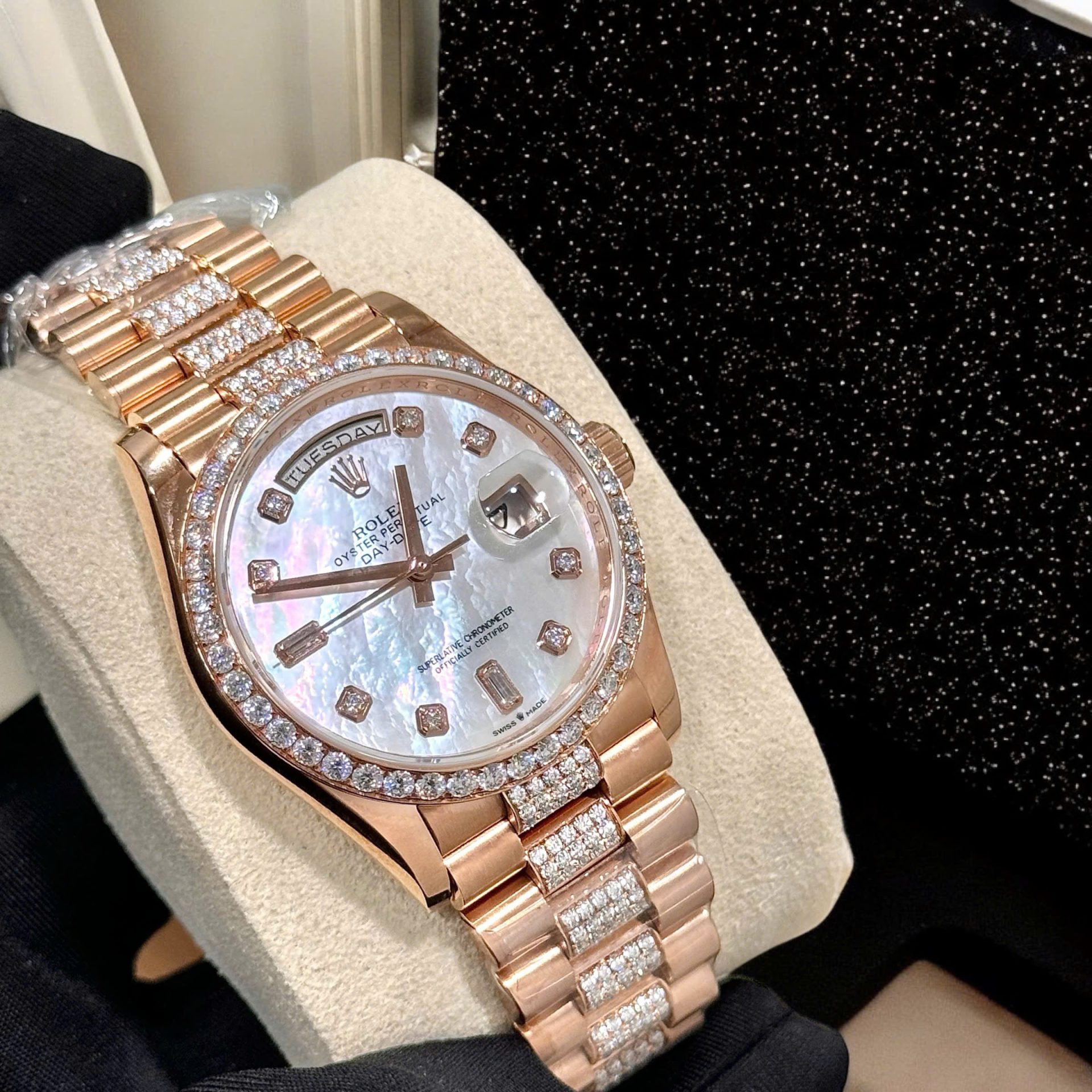 Rolex Day-Date Replica Watch Gold Wrapped Moissanite Diamonds Hong Kong 36mm - Soul Replicas