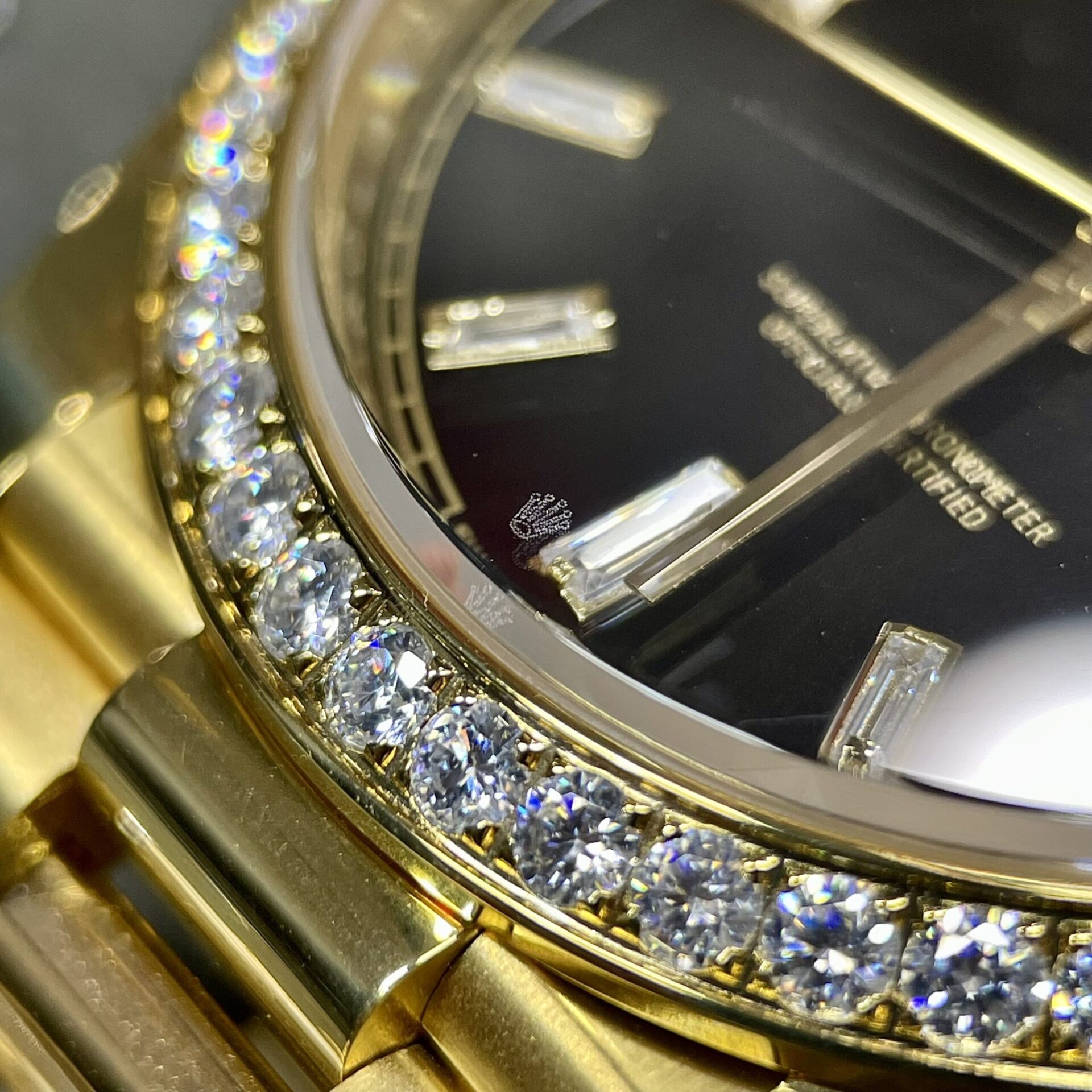 Rolex Day-Date Clone Watch Black Dial Moissanite Diamonds Custom 40mm - Soul Replicas