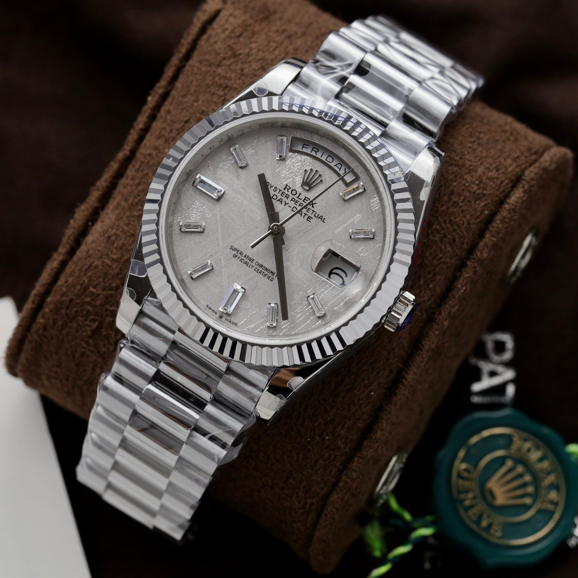 Rolex Replica Watch Day-Date Dial Meteorite Number Pile Diamond Moissanite 40mm - Soul Replicas
