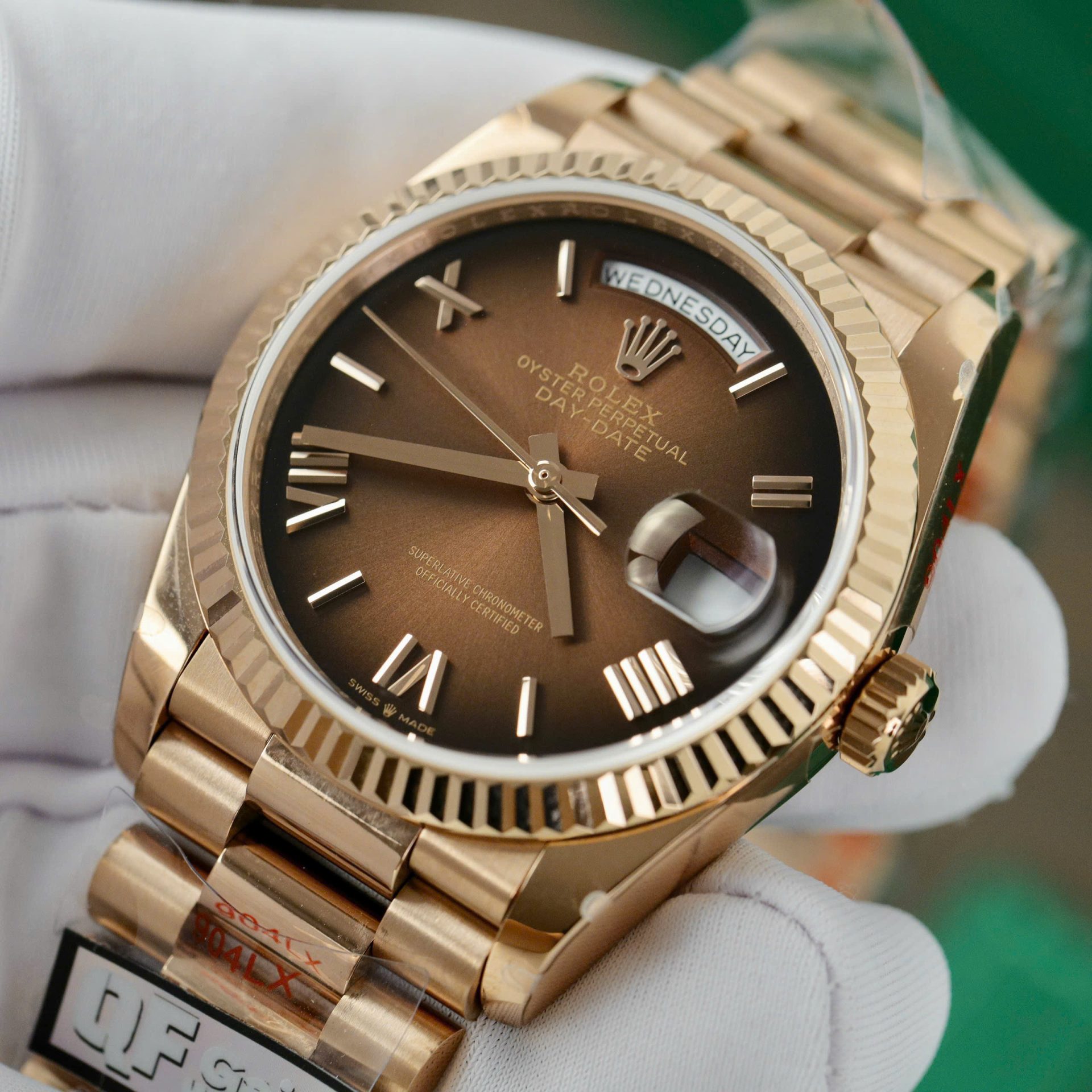 Rolex Day-Date 128235 Replica Watch Dial Chocolate Weight 158gram QF Factory 36mm - Soul Replicas