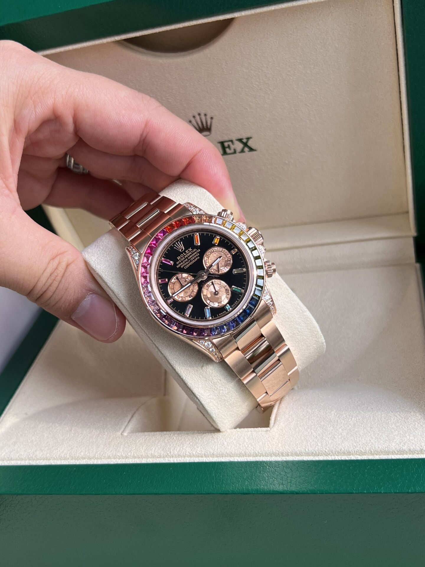 Rolex Daytona Rainbow Replica Watch Gold Wrapped Moissanite TW 40mm - Soul Replicas