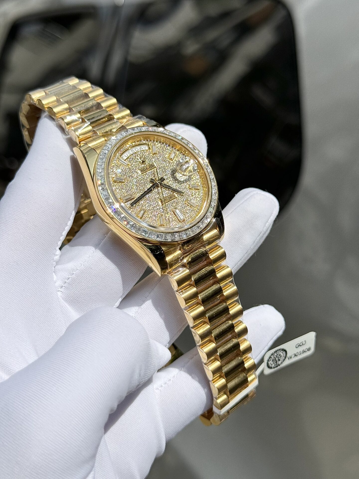 Rolex Day-Date Replica Watch Diamond Moissanite Baguette Gold Wrapped 40mm - Soul Replicas