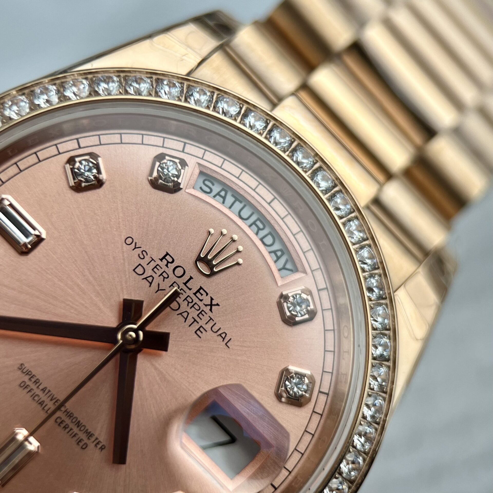 Rolex Clone Watch Day-Date Pink Dial President Strap EW Factory 31mm - Soul Replicas