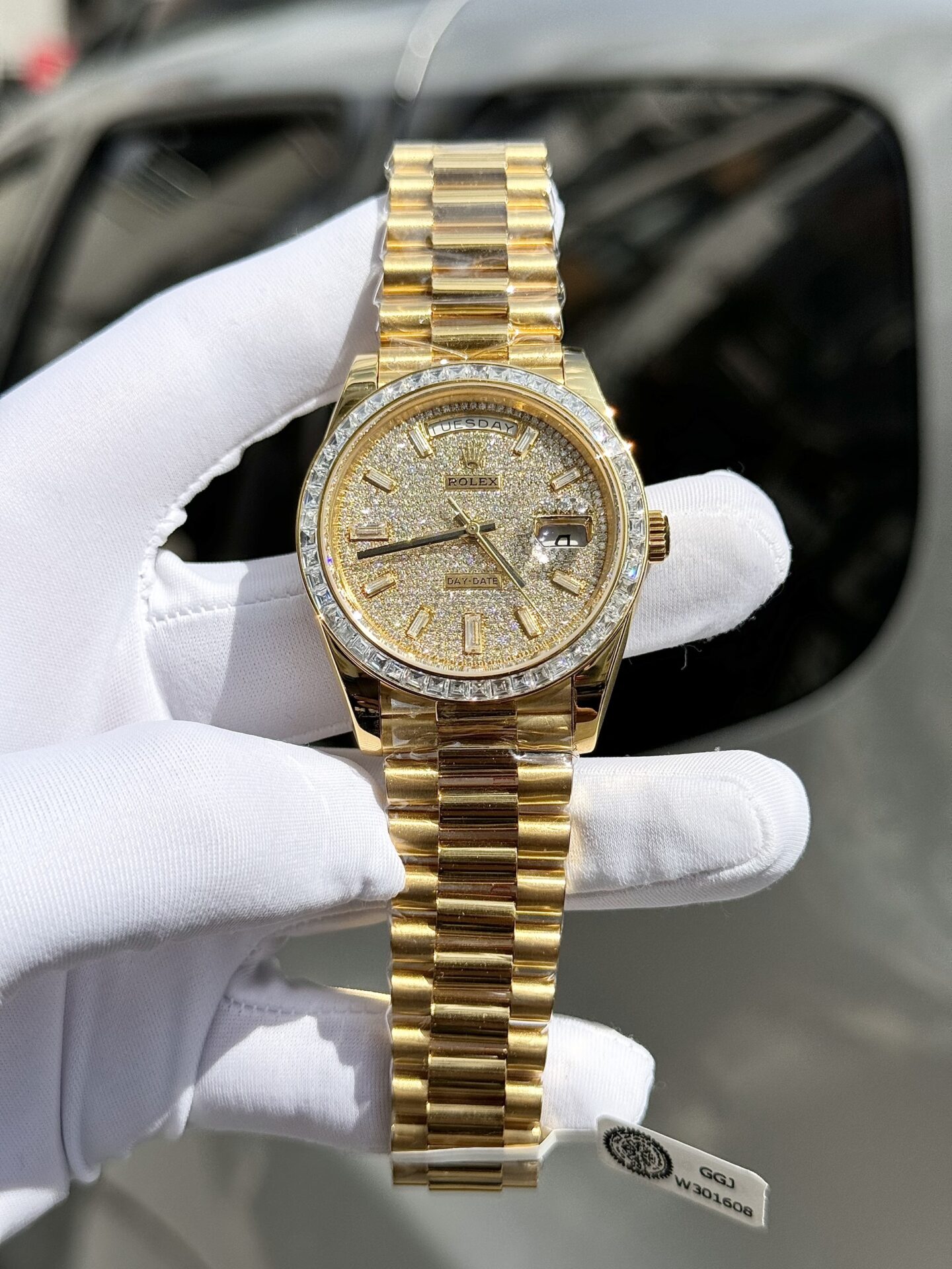 Rolex Day-Date Replica Watch Diamond Moissanite Baguette Gold Wrapped 40mm - Soul Replicas
