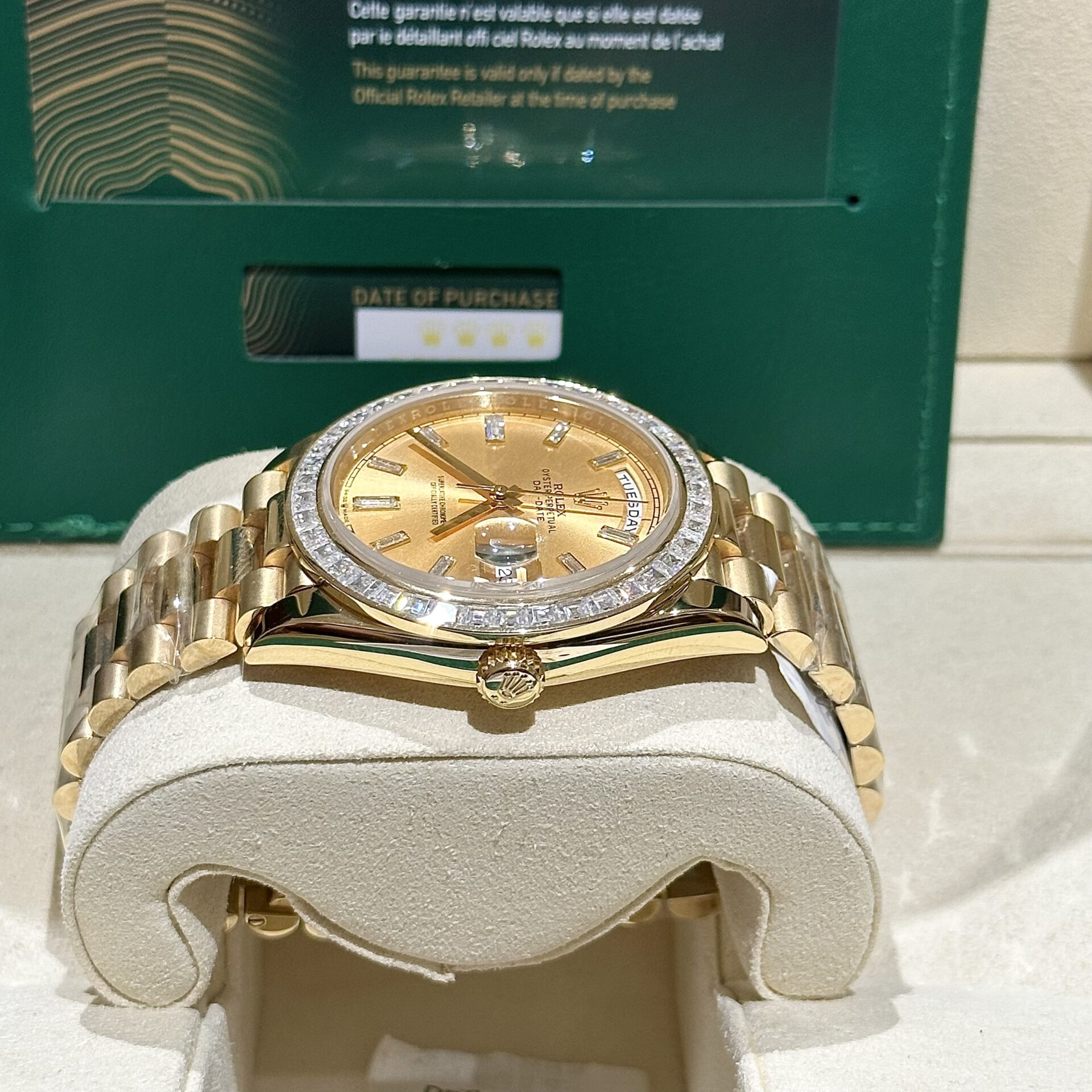 Rolex Day-Date Replica Watch Gold Wrapped Moissanite Baguette Diamond 40mm - Soul Replicas