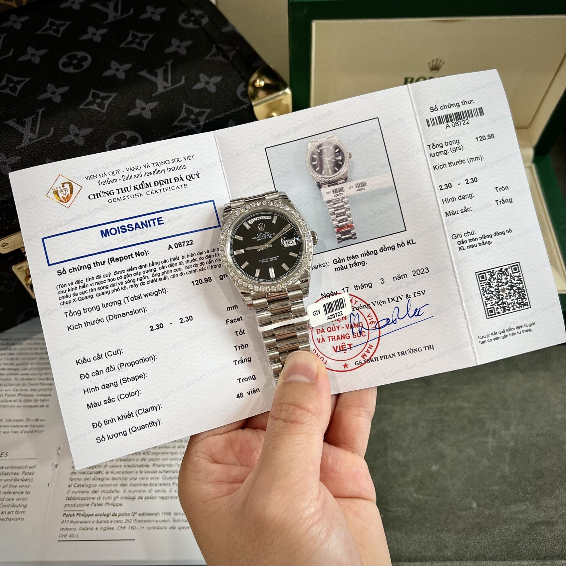 Rolex Day-Date Replica Watch Black Dial Custom Moissanite Diamonds 40mm - Soul Replicas