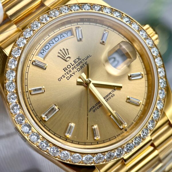 Rolex Day-Date Gold Wrapped Replica Watch With Moissanite Diamonds GM V2 40mm - Soul Replicas