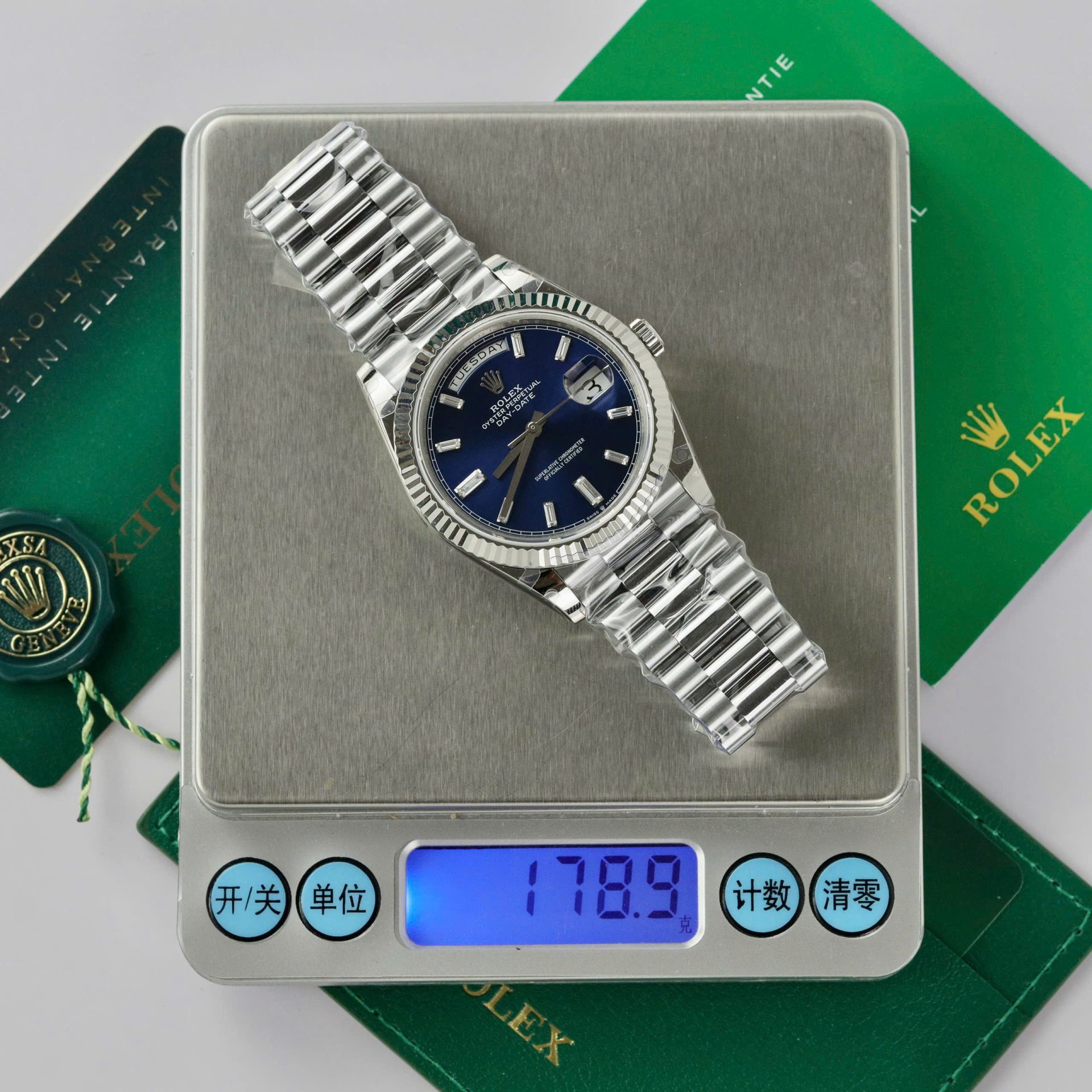Rolex Replica Watch Day-Date 228236 Dial Blue Weight 178gram GM Factory 40mm - Soul Replicas