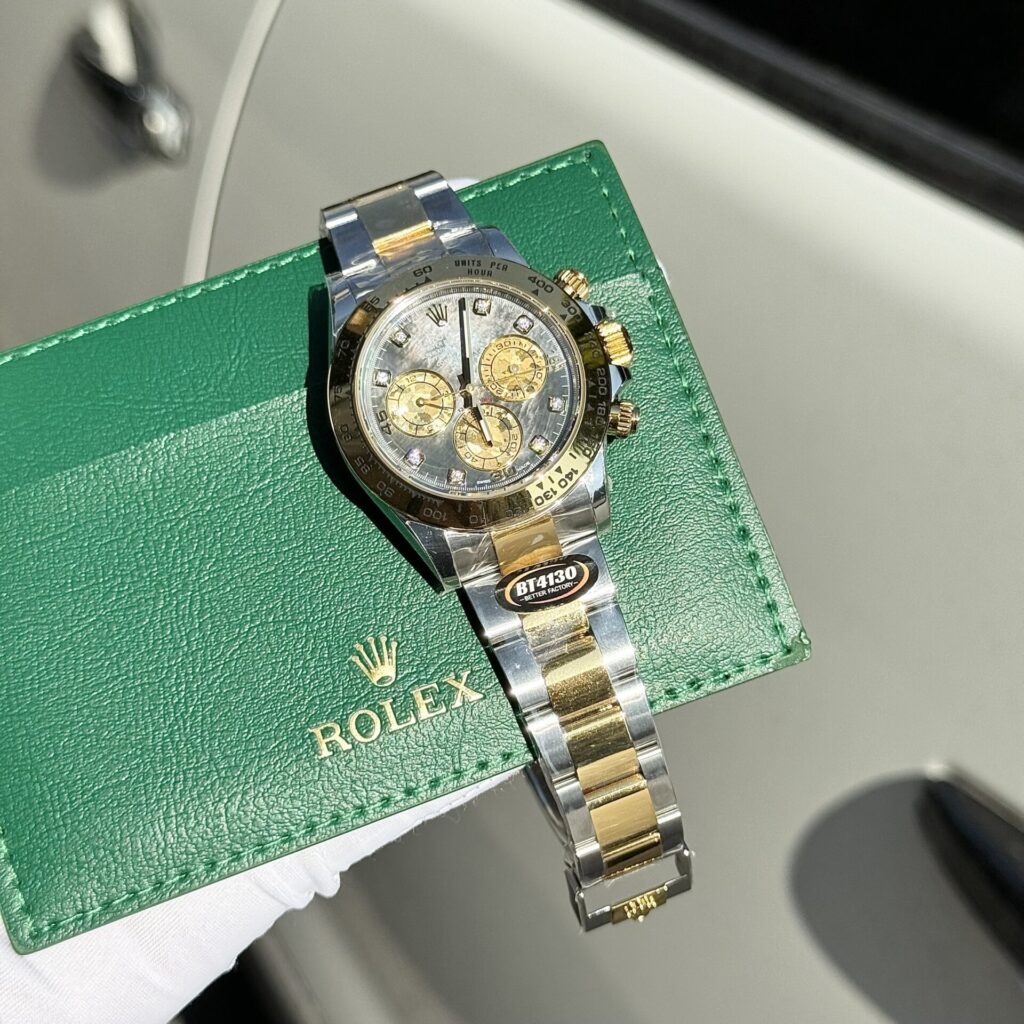 Rolex Cosmograph Daytona Replica Watch Mother Of Pearl & Moissanite Diamonds Dial 40mm - Soul Replicas