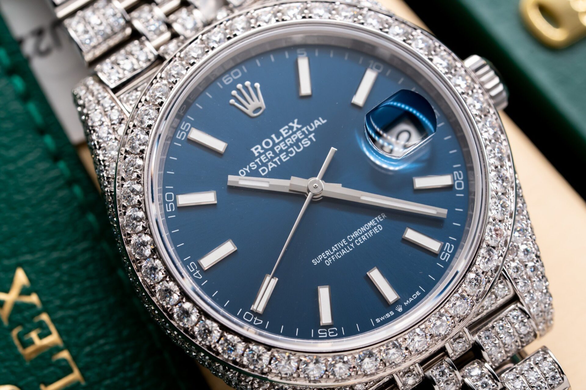 Rolex DateJust 126334 Replica Watch Blue Dial Full Diamond Moissanite 41mm - Soul Replicas
