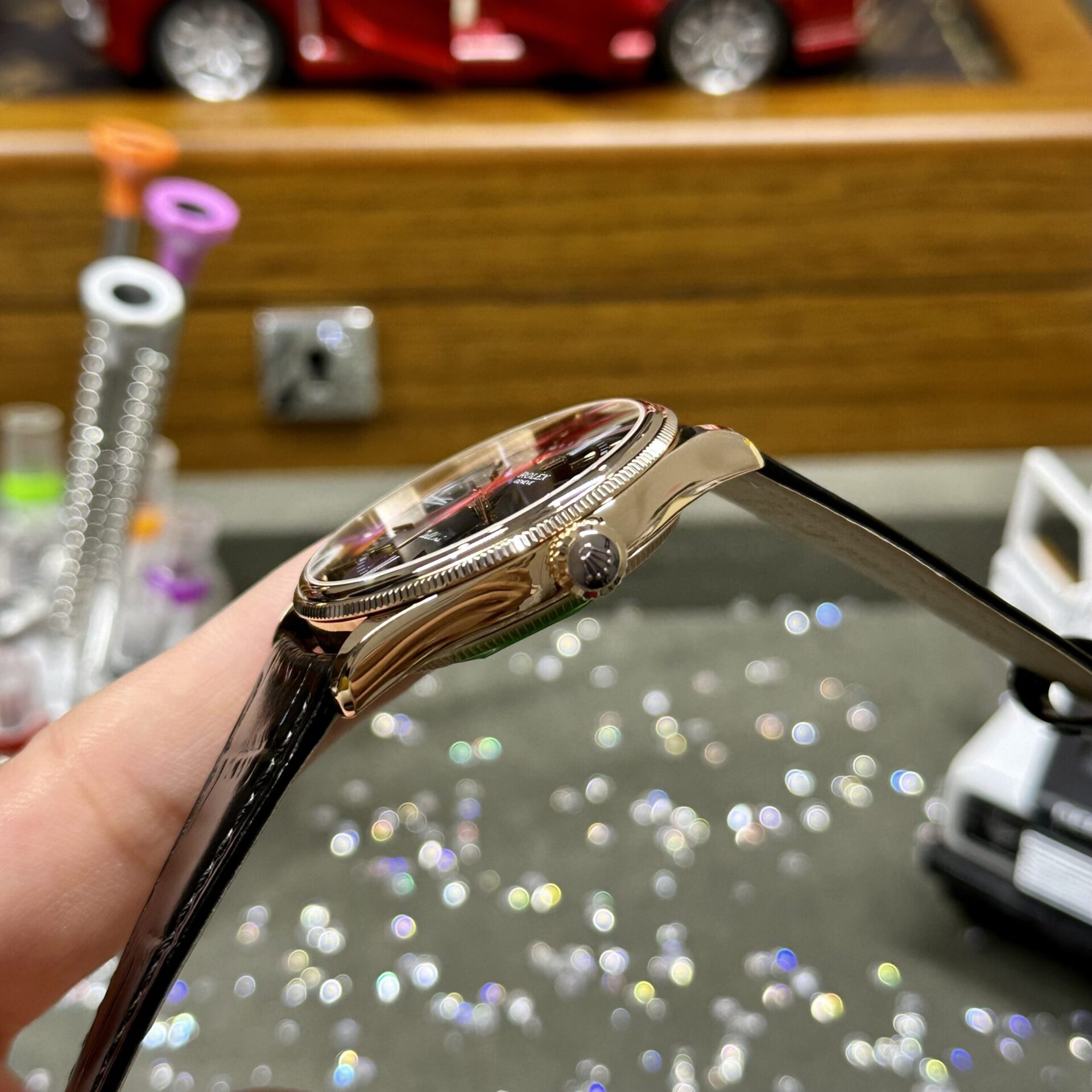 Rolex Replica Watch Cellini Time 50505 Black Dial Leather Strap 39mm - Soul Replicas