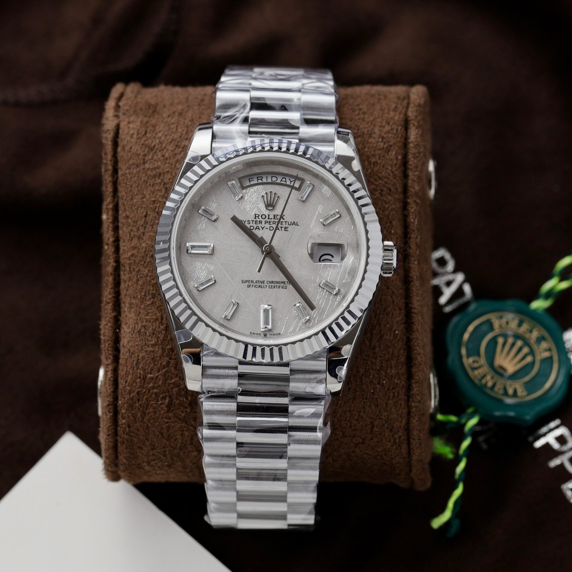 Rolex Replica Watch Day-Date Dial Meteorite Number Pile Diamond Moissanite 40mm - Soul Replicas
