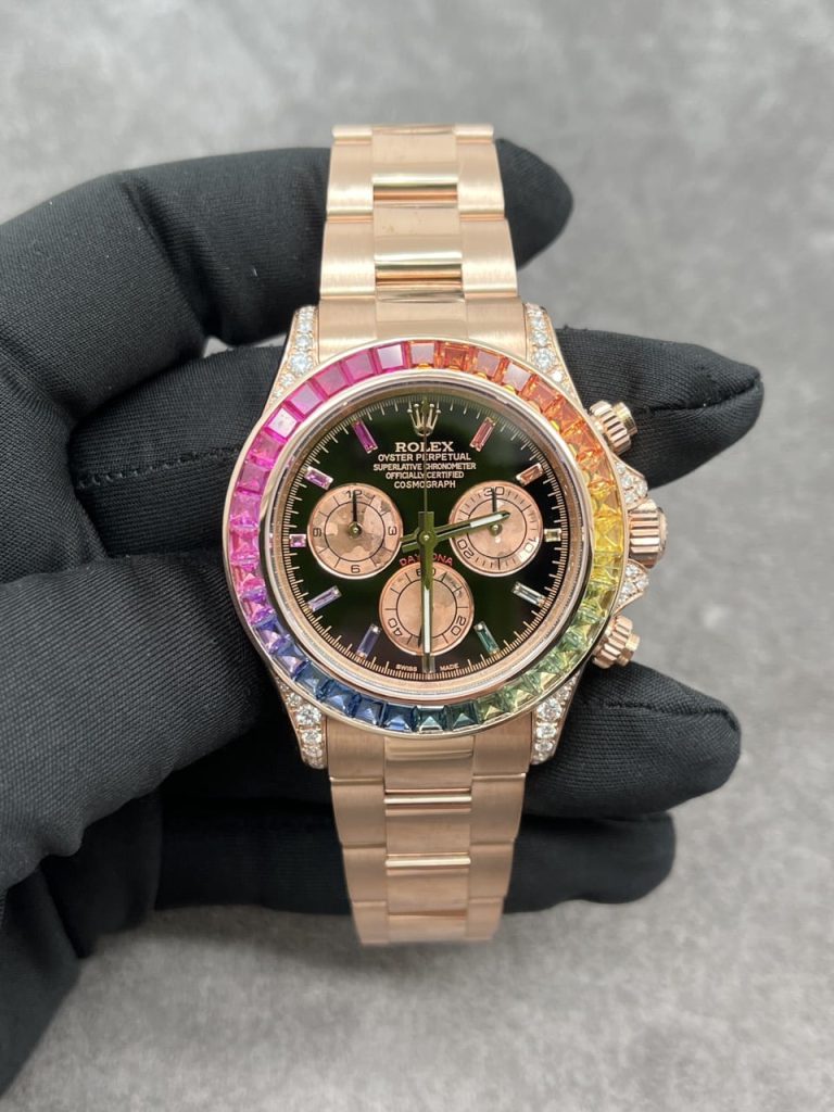 Rolex Custom Daytona Rainbow M116595R 18K Solid Gold And Gemstones 40mm - Soul Replicas
