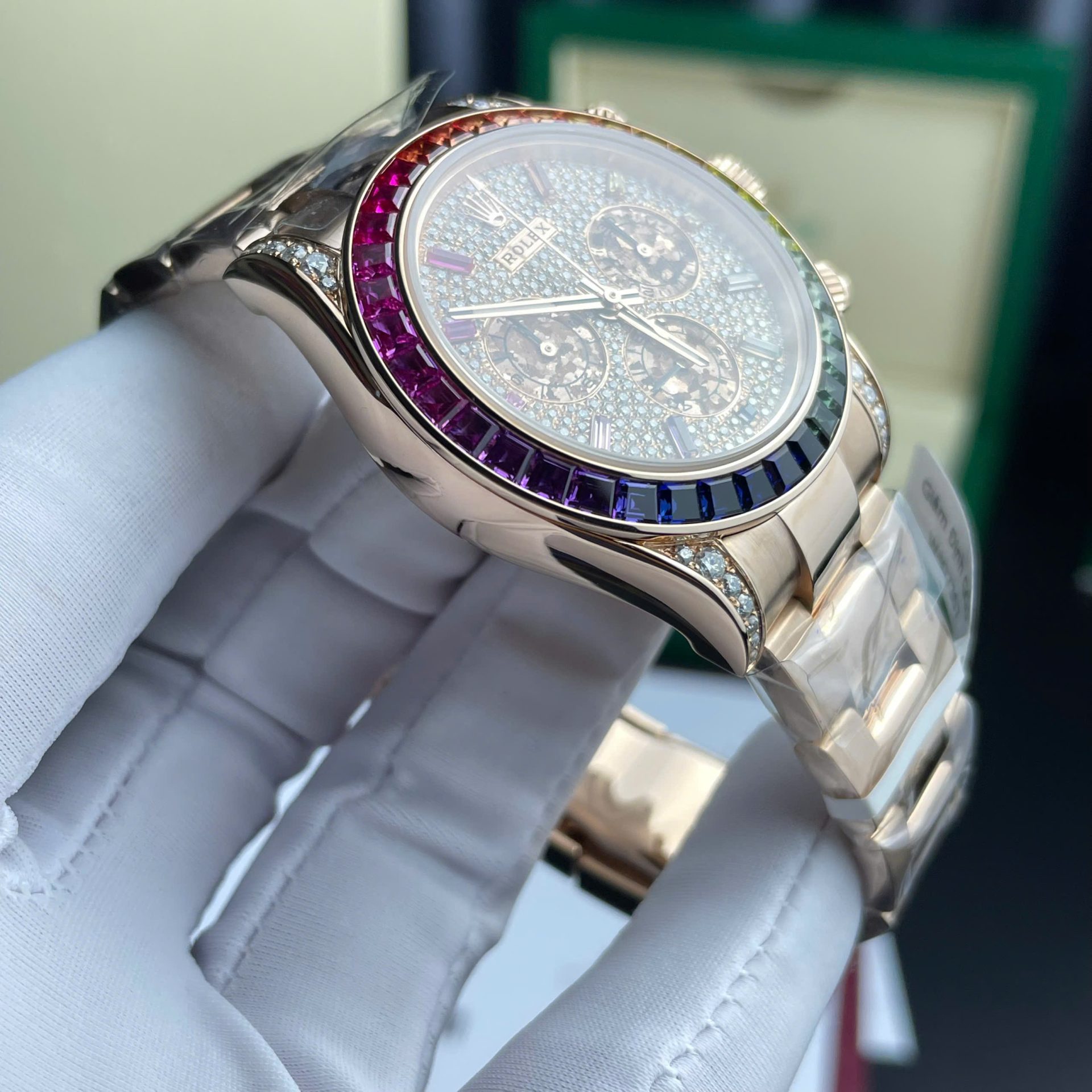 Rolex Daytona Rainbow 116595 Best Replica Watch Gold Wrapped + Moissanite Diamonds 40mm - Soul Replicas