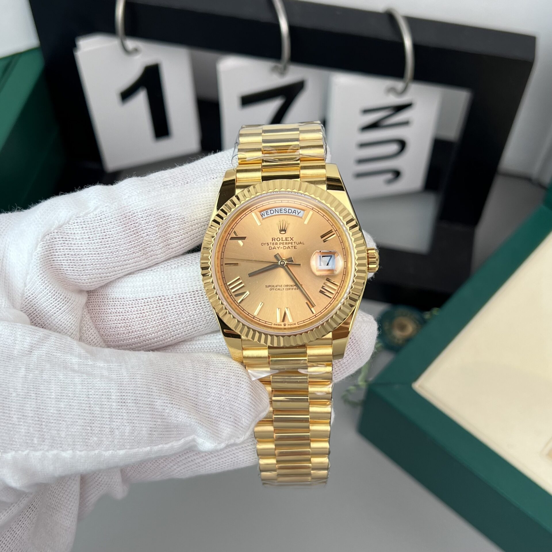 Rolex Day-Date Gold Wrapped Replica Watch Champagne Gold Dial GM V2 40mm - Soul Replicas