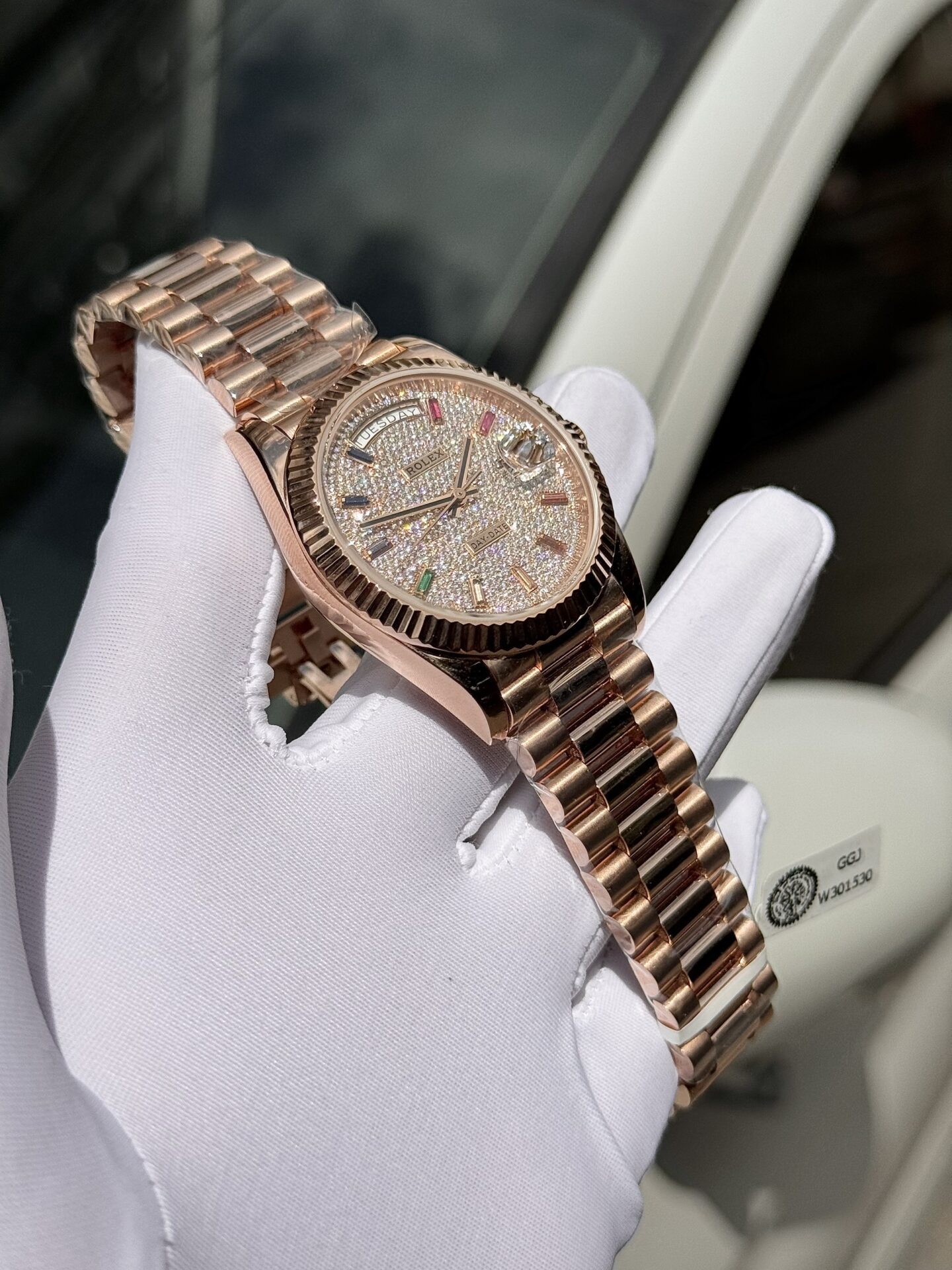 Rolex Day-Date Gold Wrapped Replica Watch With Moissanite Full DIal GM V2 40mm - Soul Replicas