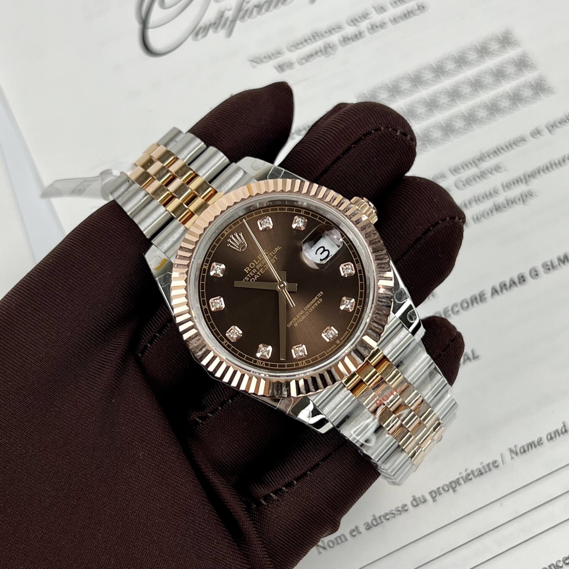 Rolex Replica Watch DateJust Chocolate Dial Gold Wrapped GM Factory 41mm - Soul Replicas
