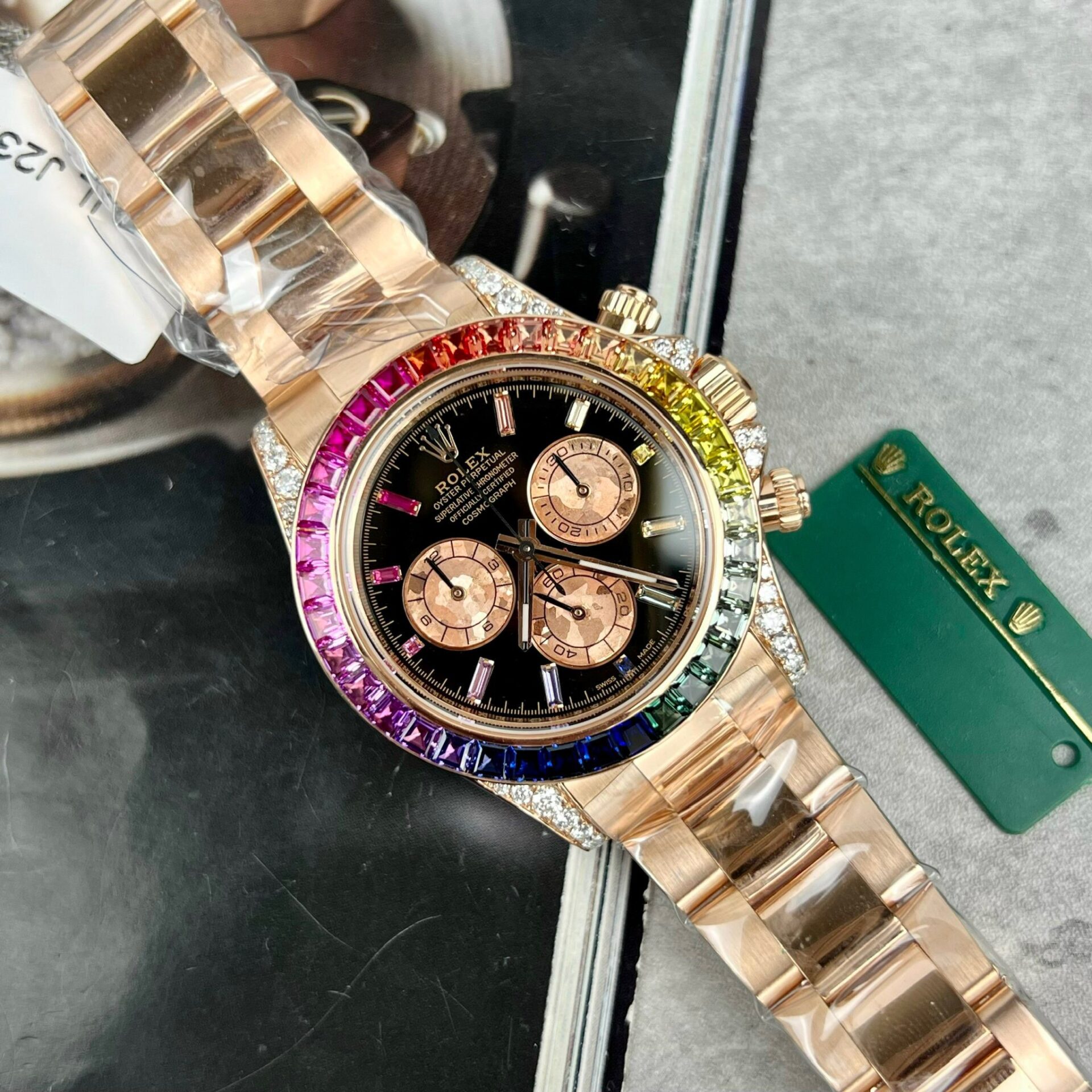Rolex Daytona Rainbow 116595RBOW Best Replica Watch Gold Wrapped Moissanite Diamond 40mm - Soul Replicas