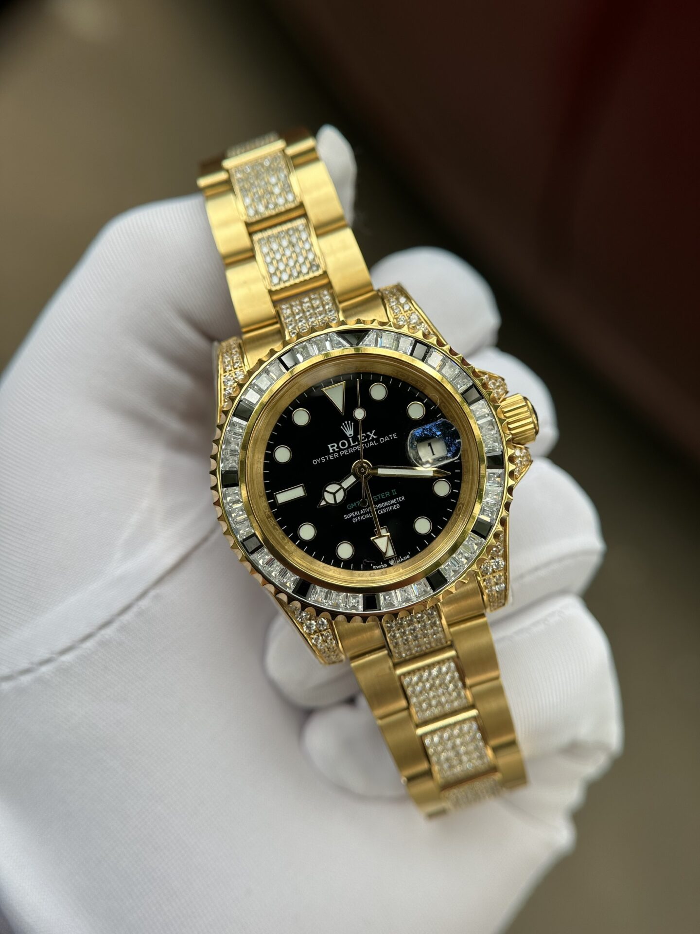 Rolex GMT-Master II Replica 1:1 Watch With Full Diamond Black Dial 40mm - Soul Replicas