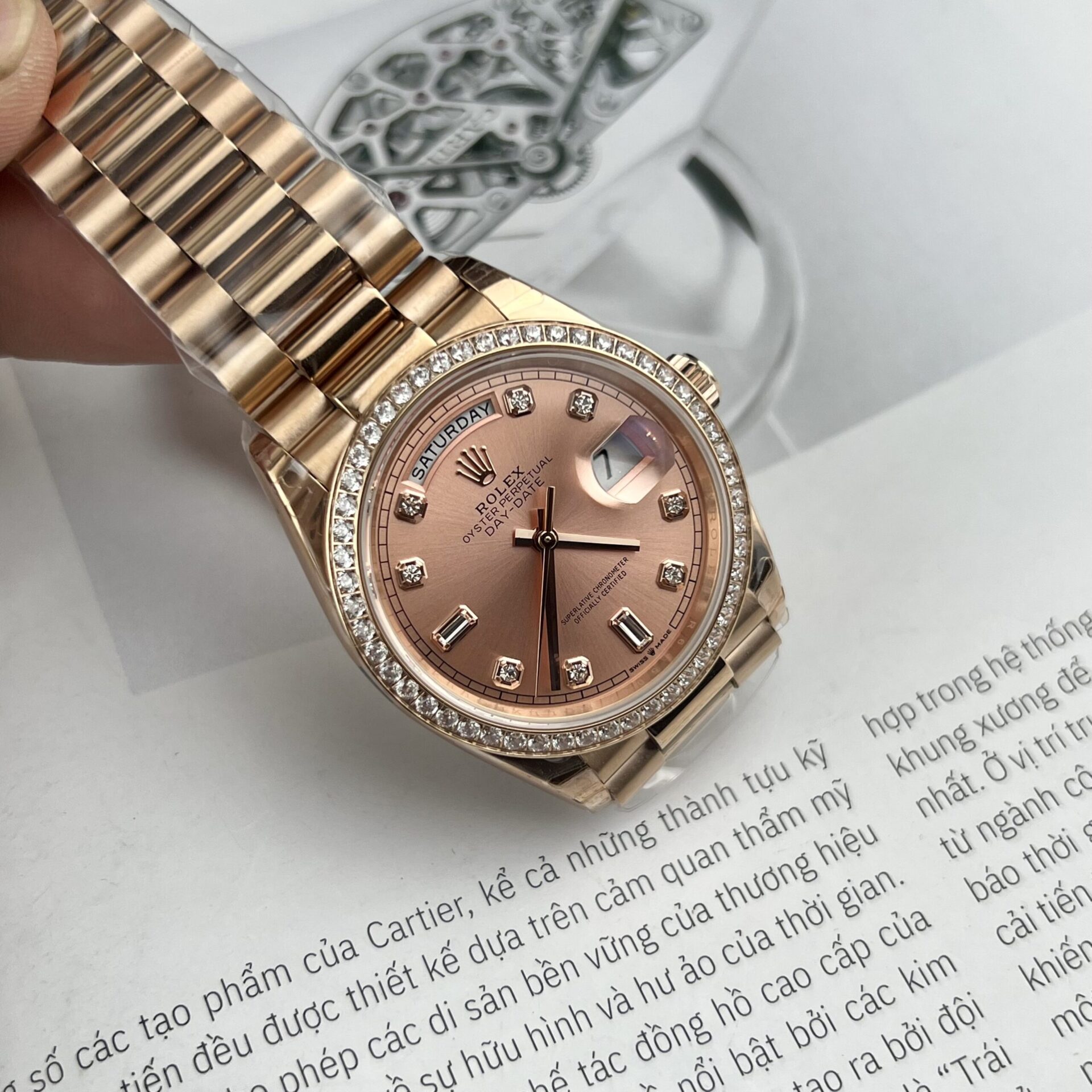 Rolex Clone Watch Day-Date Pink Dial President Strap EW Factory 31mm - Soul Replicas