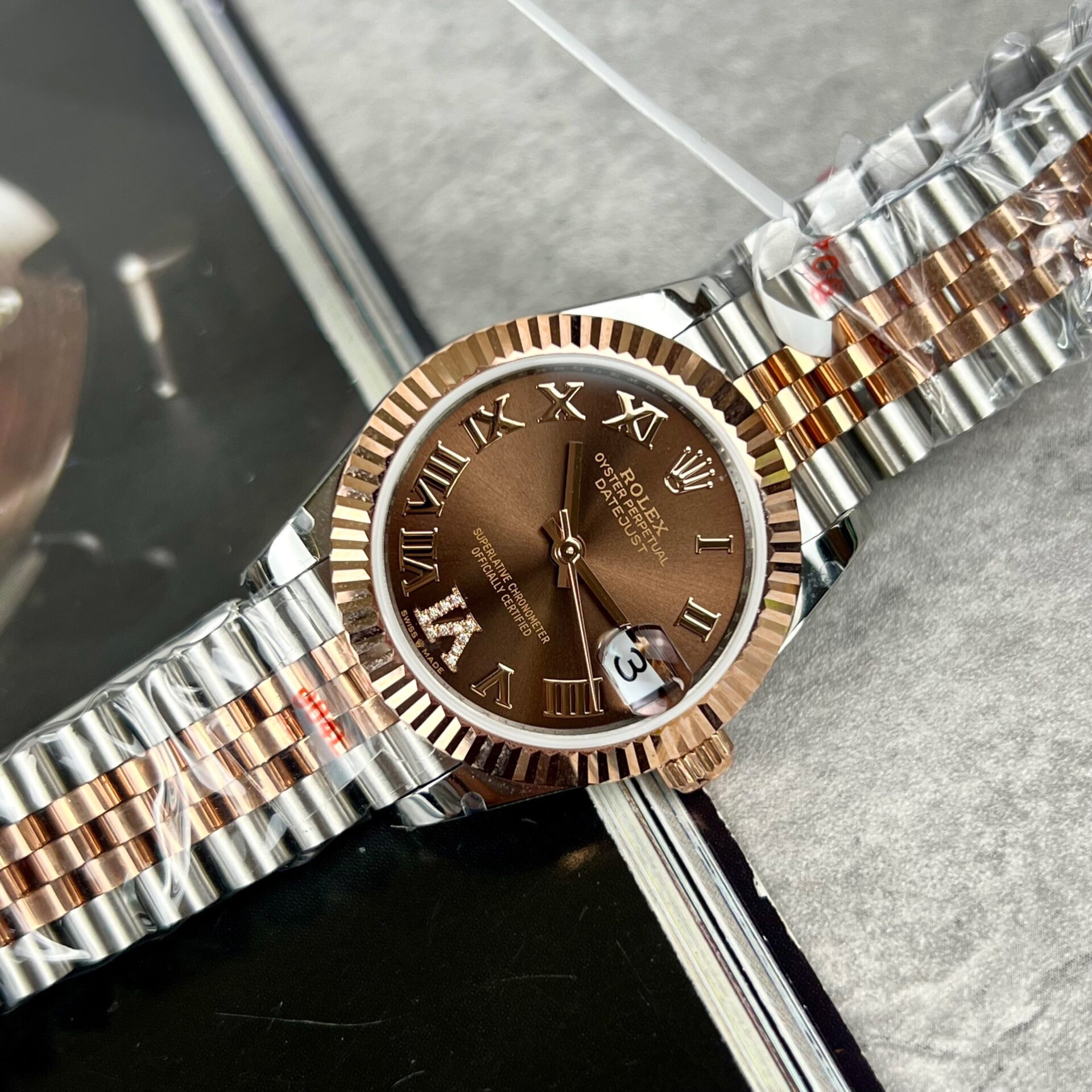 Rolex DateJust Replica Watch Gold Wrapped Chocolate Dial GM 31mm - Soul Replicas