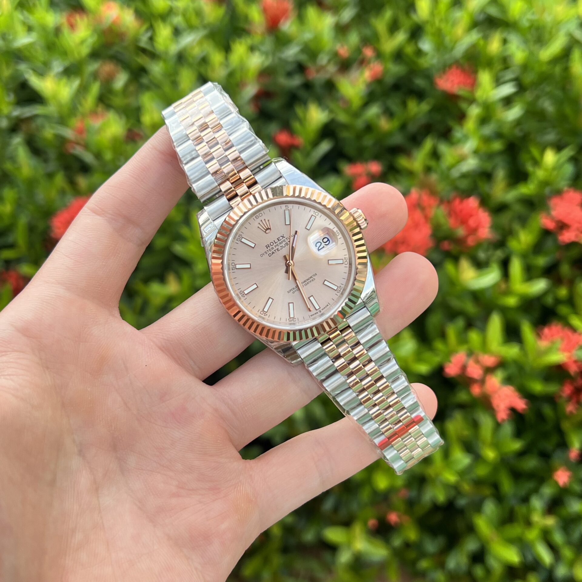 Rolex DateJust Replica Watch Demi Pink Dial EW Factory 41mm - Soul Replicas