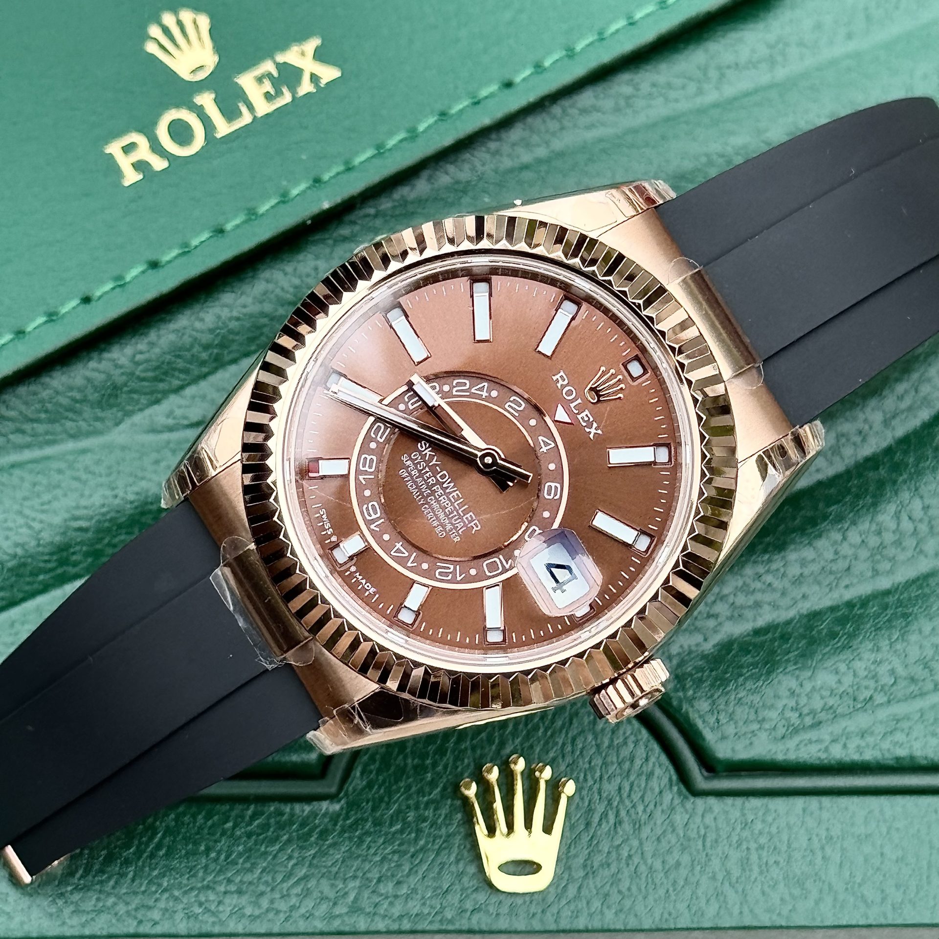 Rolex Replica Watch Sky-Dweller 336235 Chocolate Dial Rubber Strap 42mm - Soul Replicas
