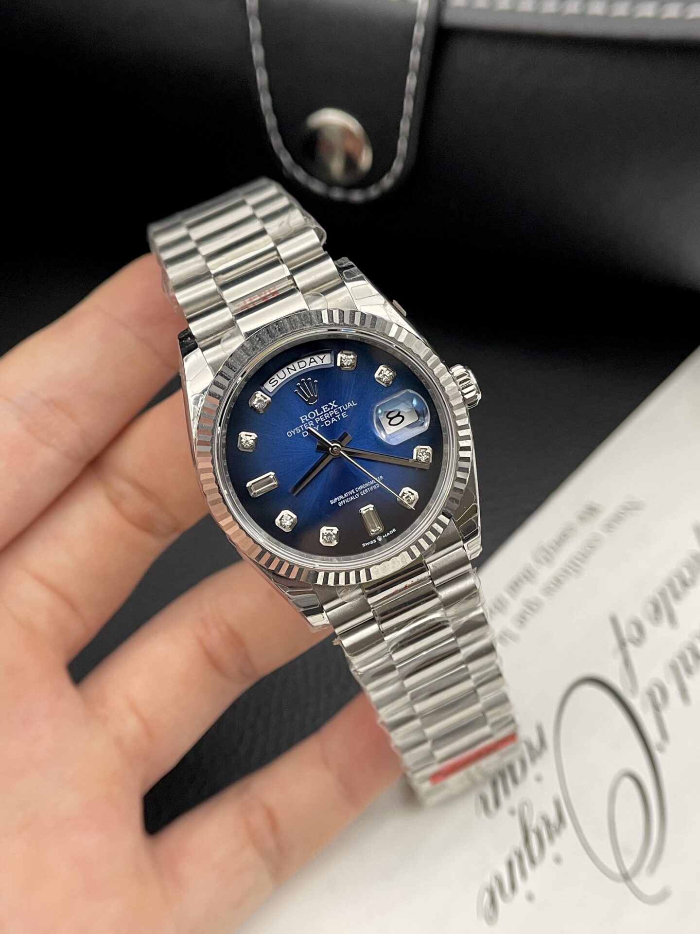 Rolex Day-Date Replica Watch Blue Dial Oyster Strap EW Factory 36mm - Soul Replicas