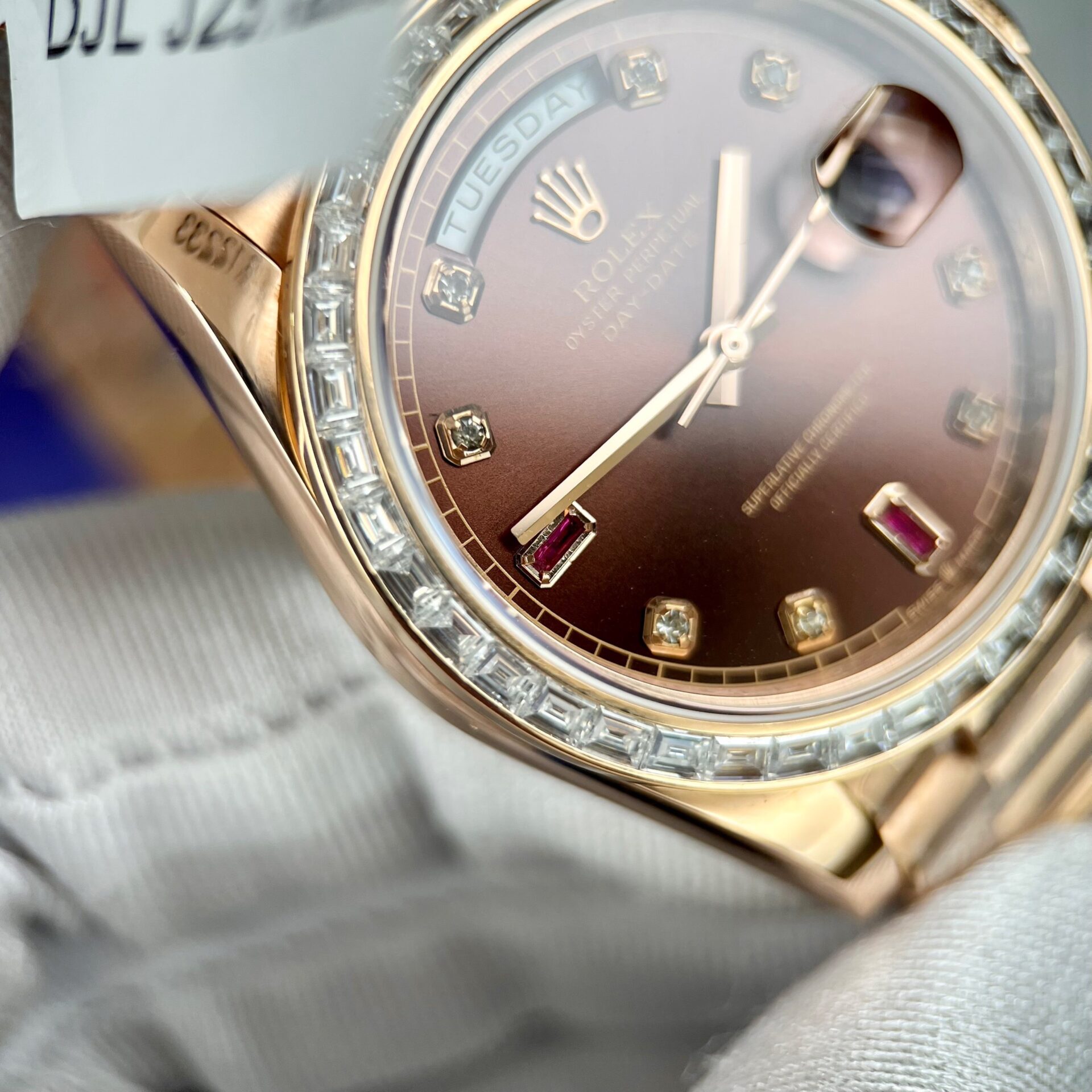 Rolex Day-Date Gold Wrapped Replica Watch With Moissanite Ruby Red Diamond 40mm - Soul Replicas