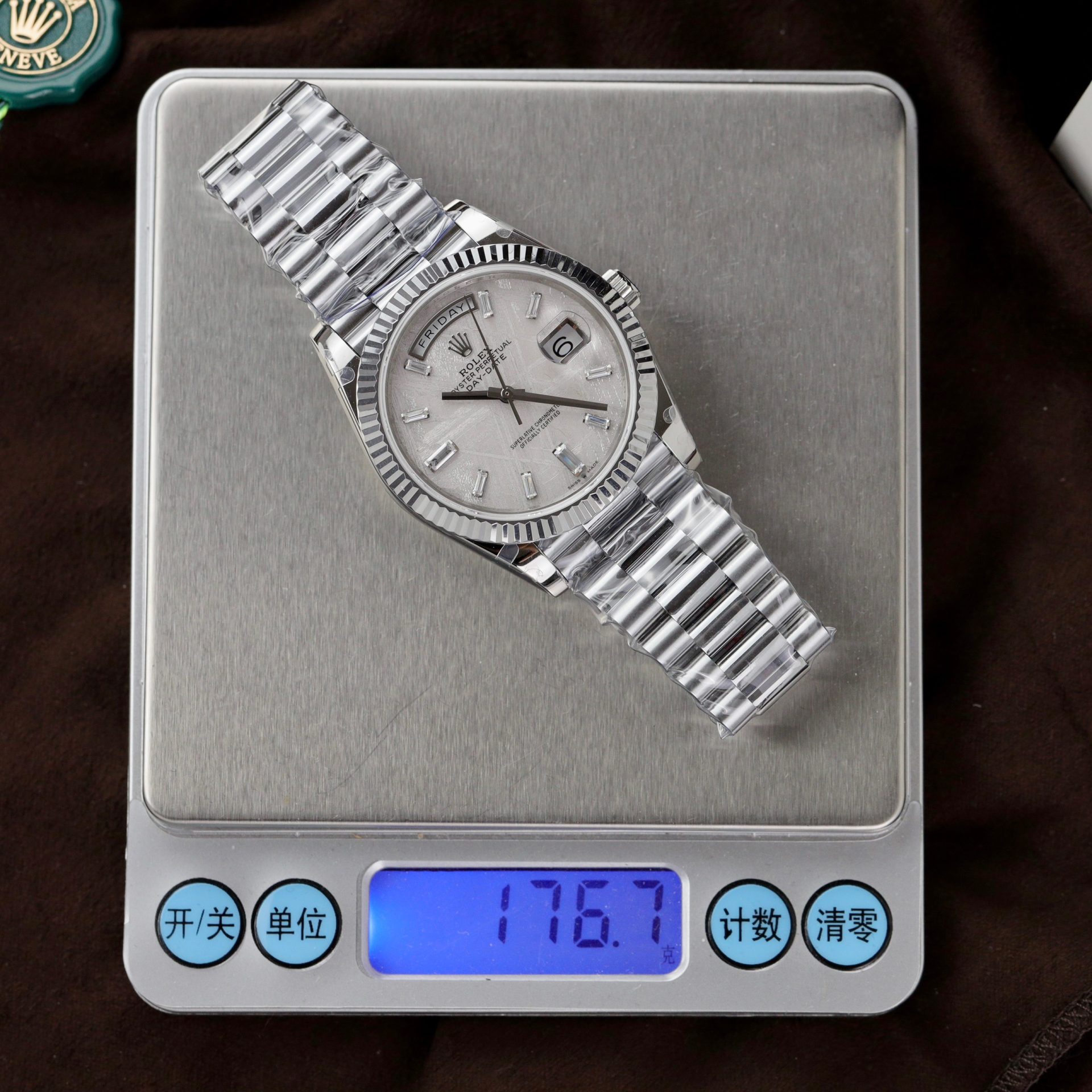 Rolex Replica Watch Day-Date Dial Meteorite Number Pile Diamond Moissanite 40mm - Soul Replicas