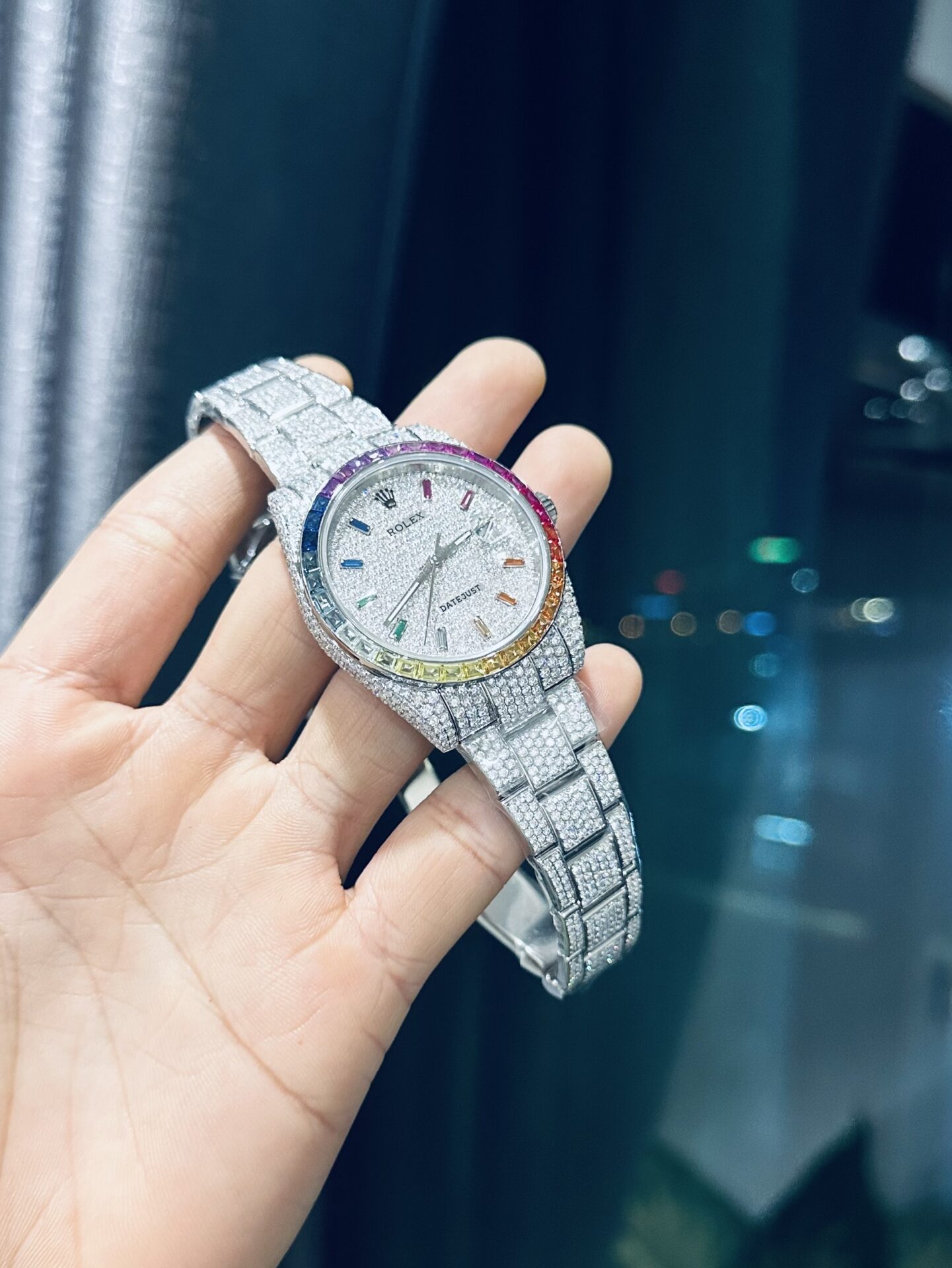 Rolex DateJust Rainbow Replica Watch Custom Moissanite Diamonds 41mm - Soul Replicas