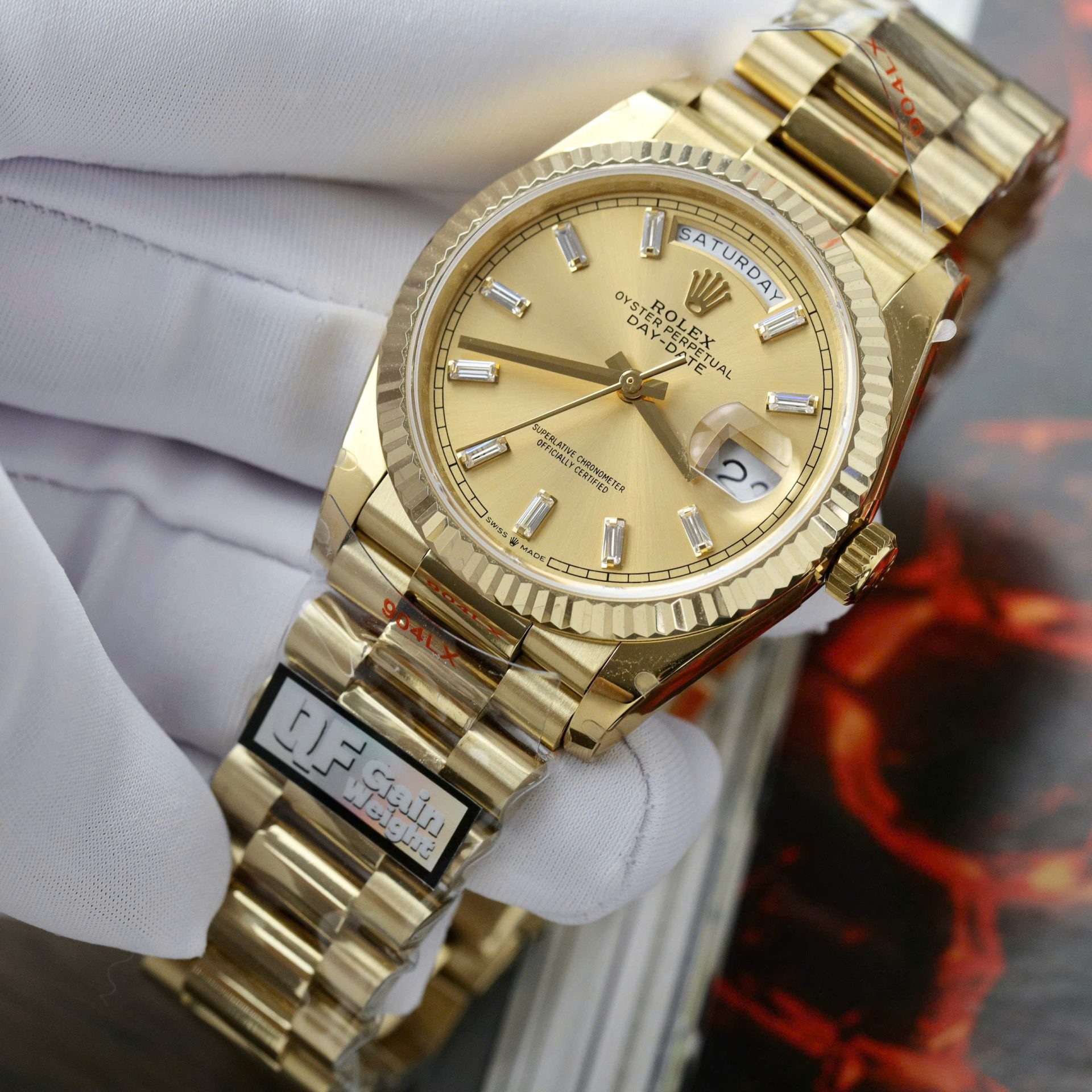 Rolex Day-Date 128238 Replica Watch Yellow Dial Weight 158gram QF Factory 36mm - Soul Replicas
