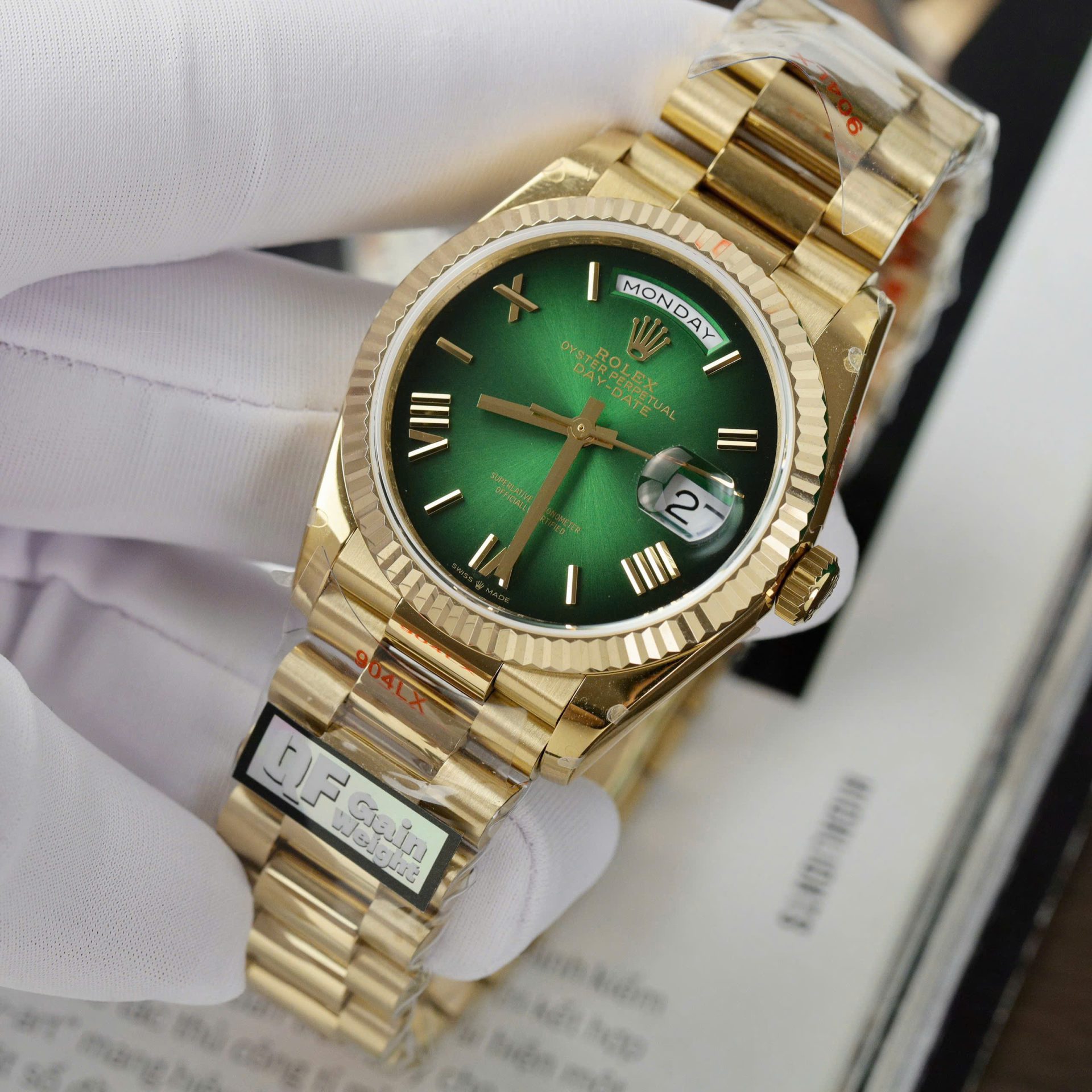 Rolex Day-Date 128238 Replica Watch Green Ombre Dial Weight 158gram QF 36mm - Soul Replicas