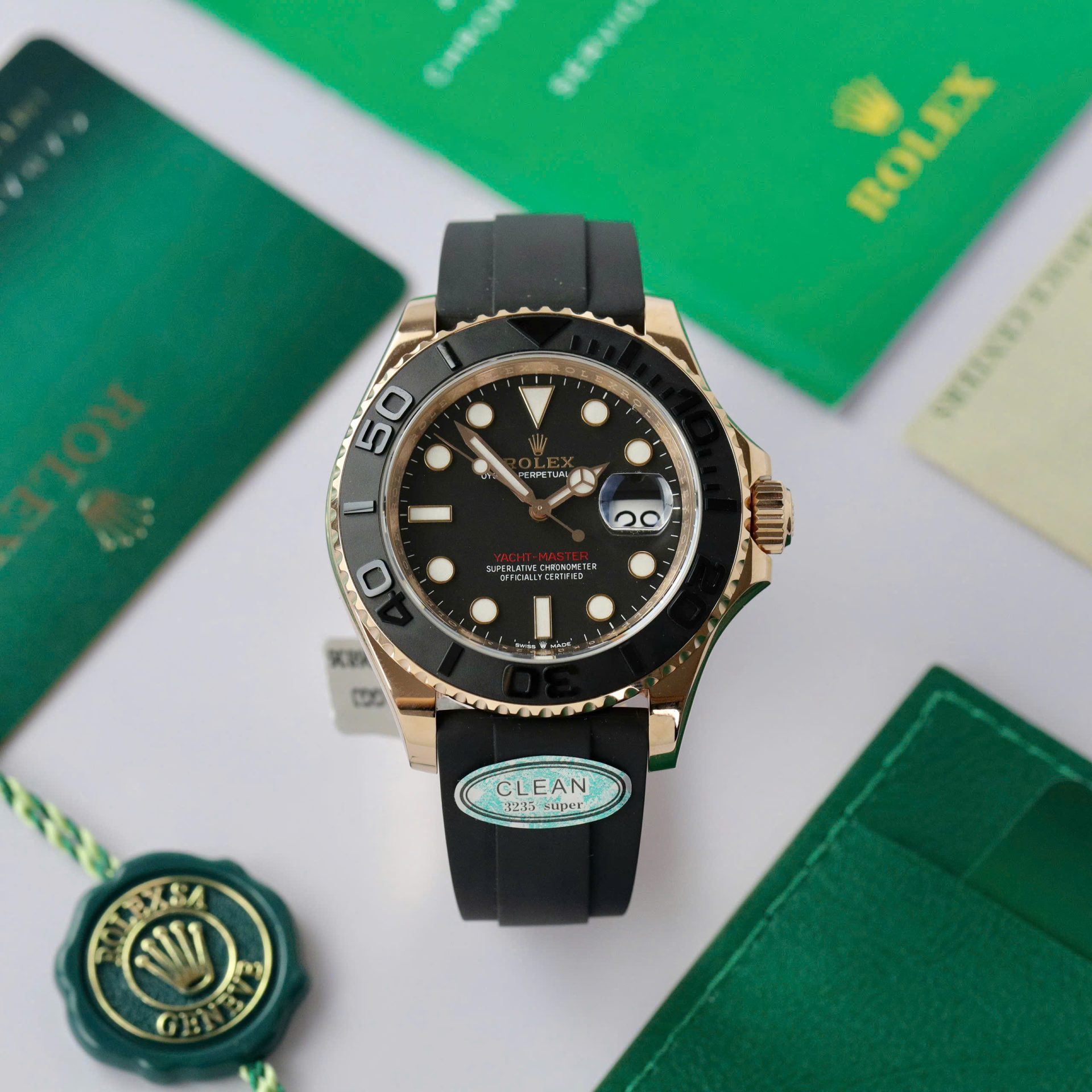 Rolex Yacht-Master 18K Rose Gold Case Replica Watch Black Dial 40mm - Soul Replicas