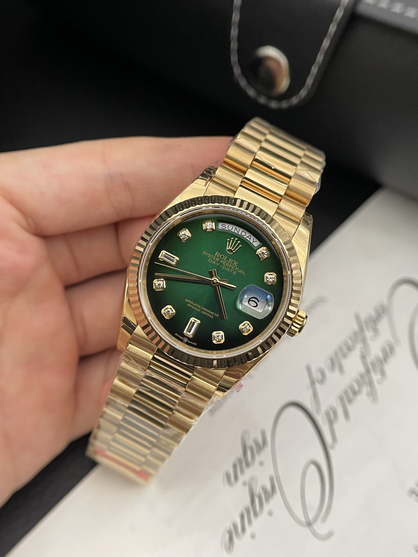 Rolex Day-Date Green Dial Gold Plated Best Replica Watch EW Factory 36mm - Soul Replicas