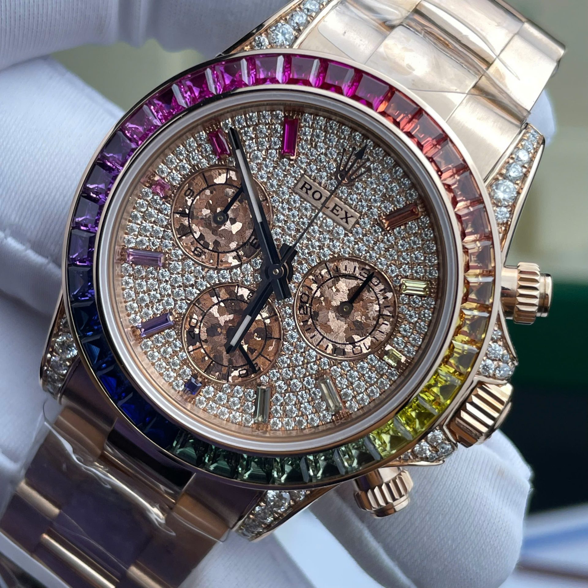 Rolex Daytona Rainbow 116595 Best Replica Watch Gold Wrapped + Moissanite Diamonds 40mm - Soul Replicas