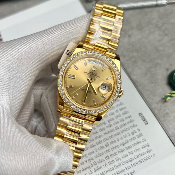 Rolex Day-Date Gold Wrapped Replica Watch With Moissanite Diamonds GM V2 40mm - Soul Replicas