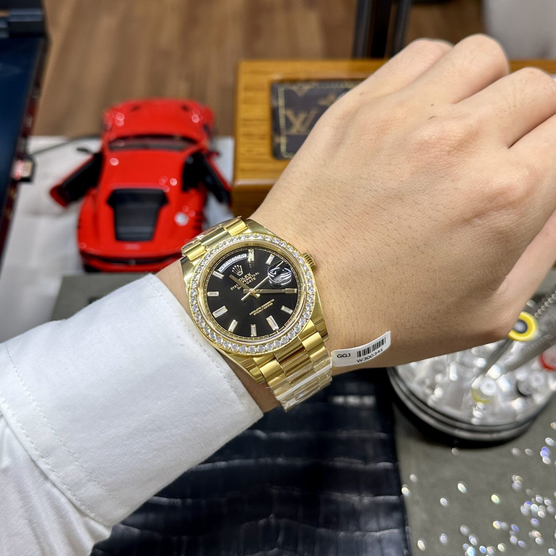 Rolex Day-Date Clone Watch Black Dial Moissanite Diamonds Custom 40mm - Soul Replicas