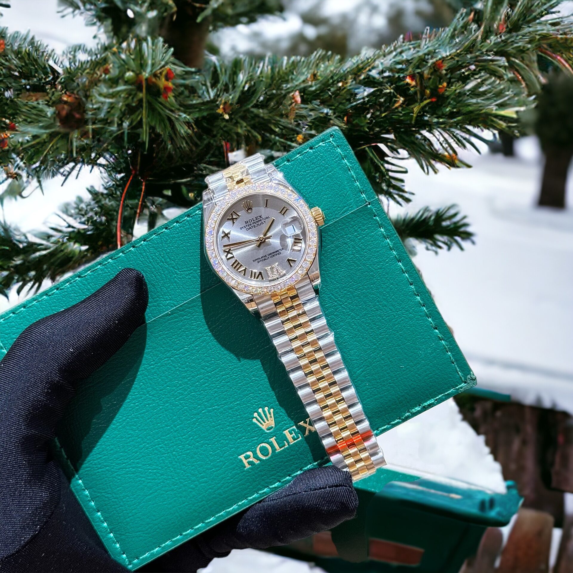 Rolex DateJust Replica Watch With Moissanite Diamonds Demi Gold 31mm - Soul Replicas