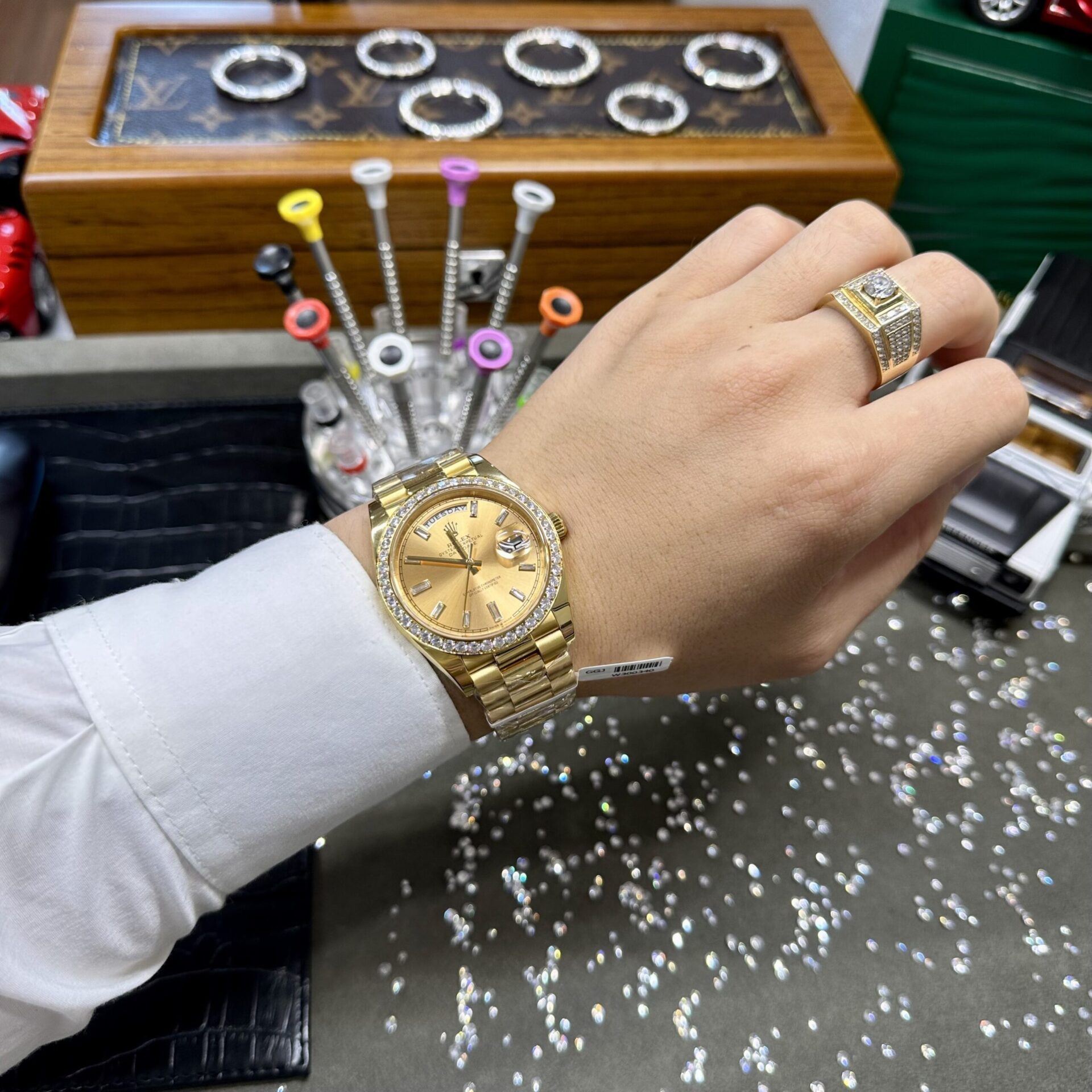 Rolex Day-Date Fake Watches Yellow Dial Moissanite Diamonds EW Factory 40mm - Soul Replicas