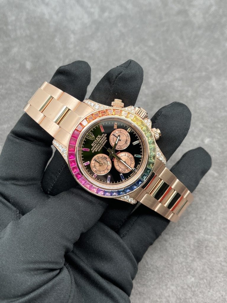Rolex Custom Daytona Rainbow M116595R 18K Solid Gold And Gemstones 40mm - Soul Replicas