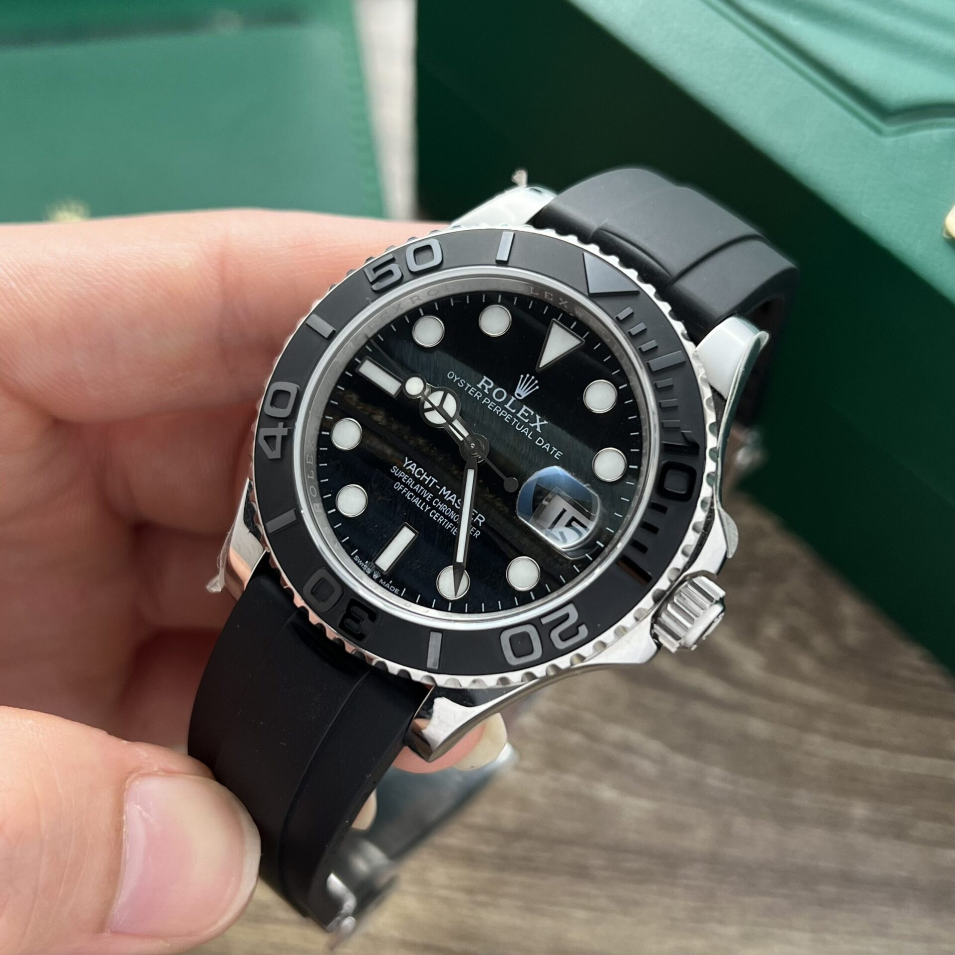 Rolex Clone Watch Yacht-Master Black Dial Rubber Strap 40mm - Soul Replicas