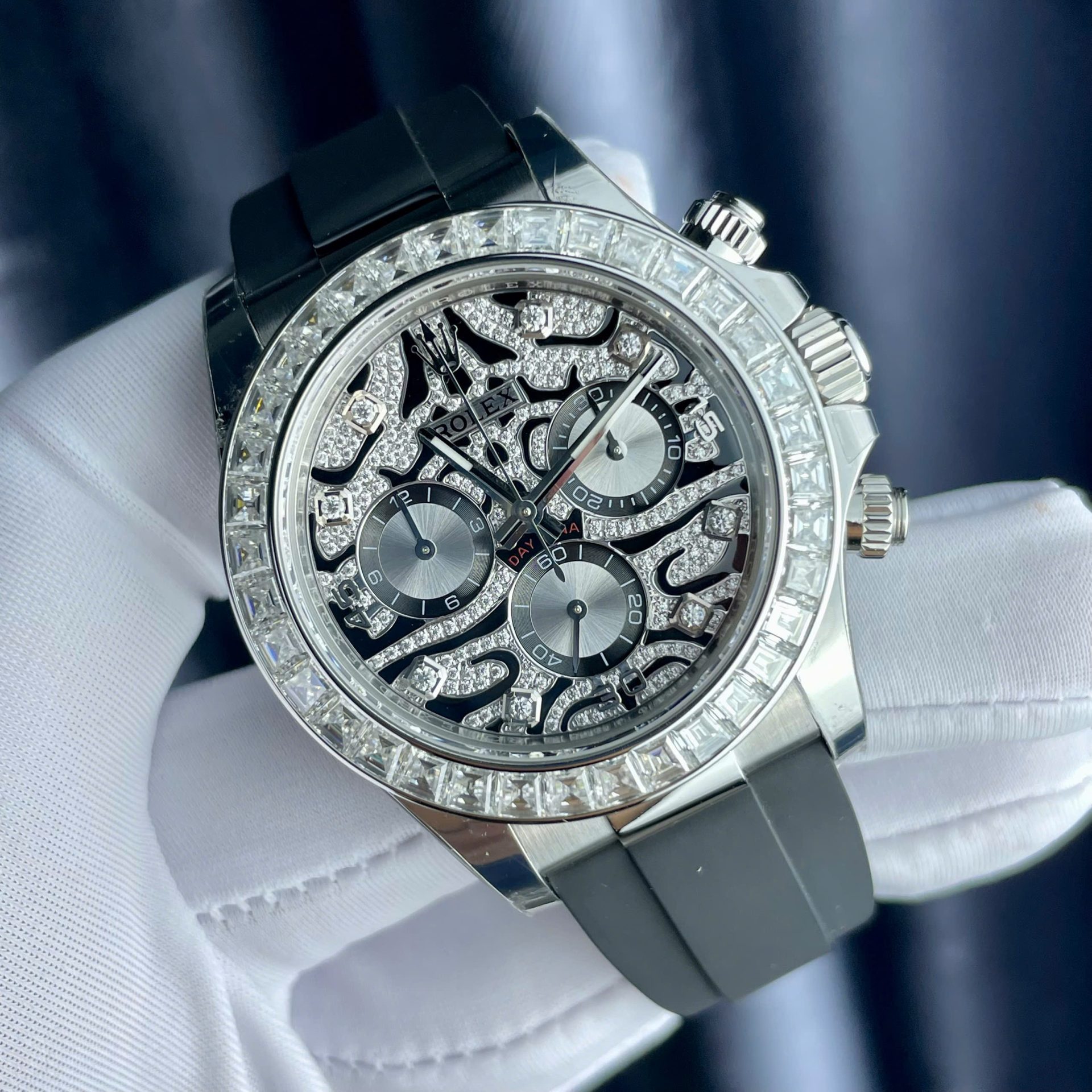 Rolex Cosmograph Daytona Eye Of The Tiger Replica Watch Custom Moissanite Baguette Diamonds 40mm - Soul Replicas