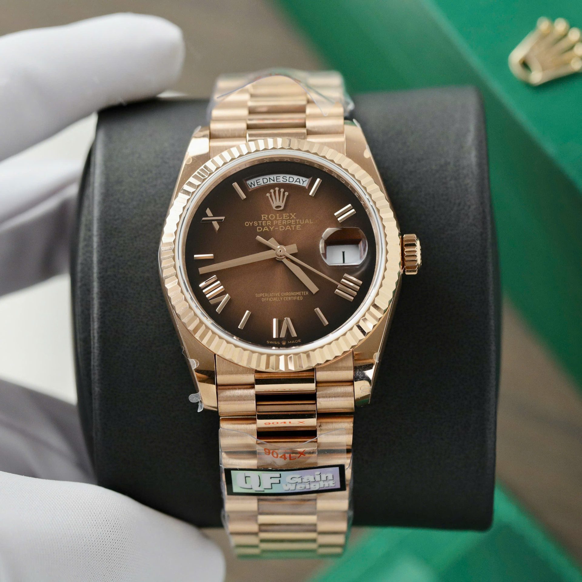 Rolex Day-Date 128235 Replica Watch Dial Chocolate Weight 158gram QF Factory 36mm - Soul Replicas