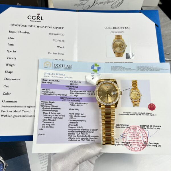 Rolex Day-Date Gold Wrapped Replica Watch With Moissanite Diamonds GM V2 40mm - Soul Replicas