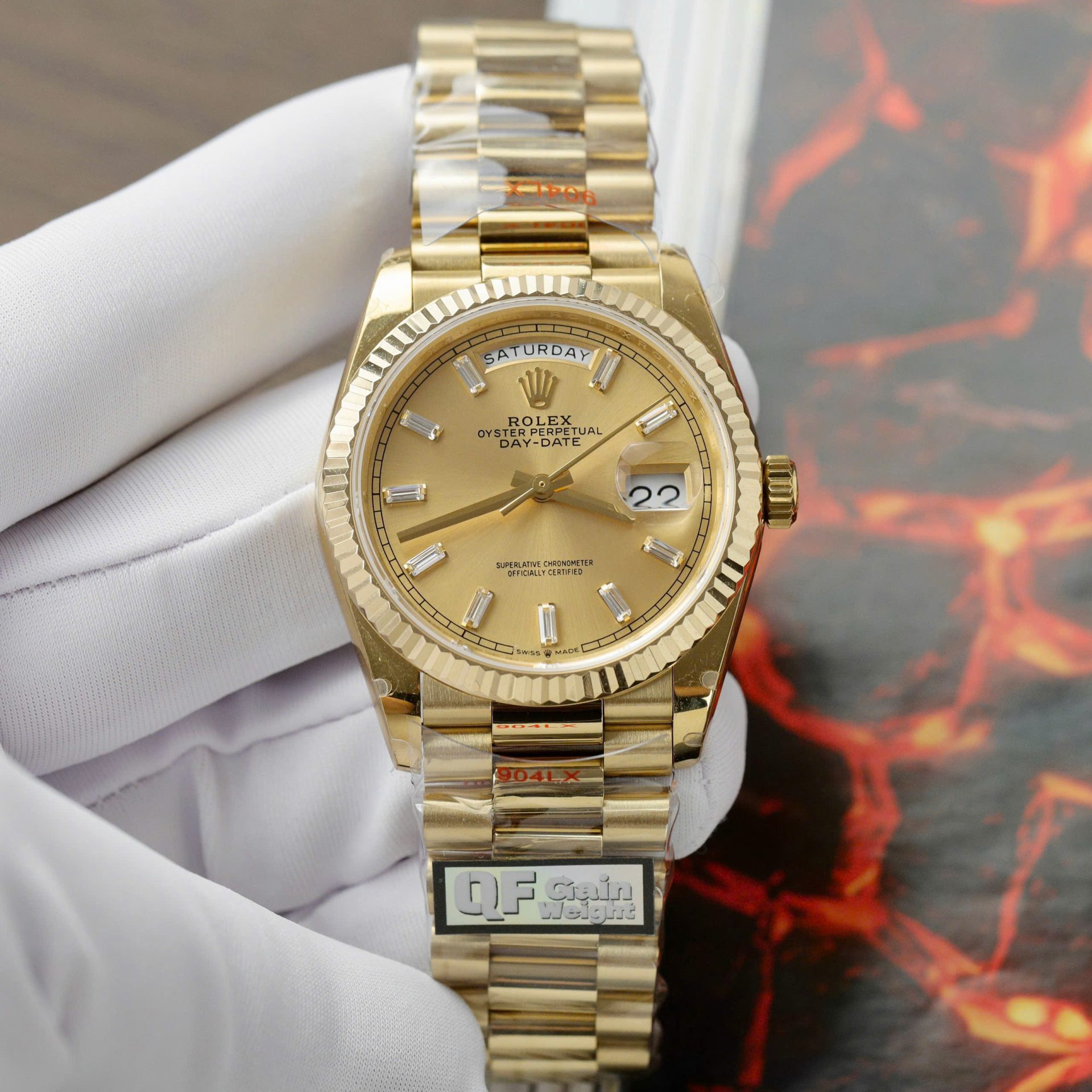 Rolex Day-Date 128238 Replica Watch Yellow Dial Weight 158gram QF Factory 36mm - Soul Replicas