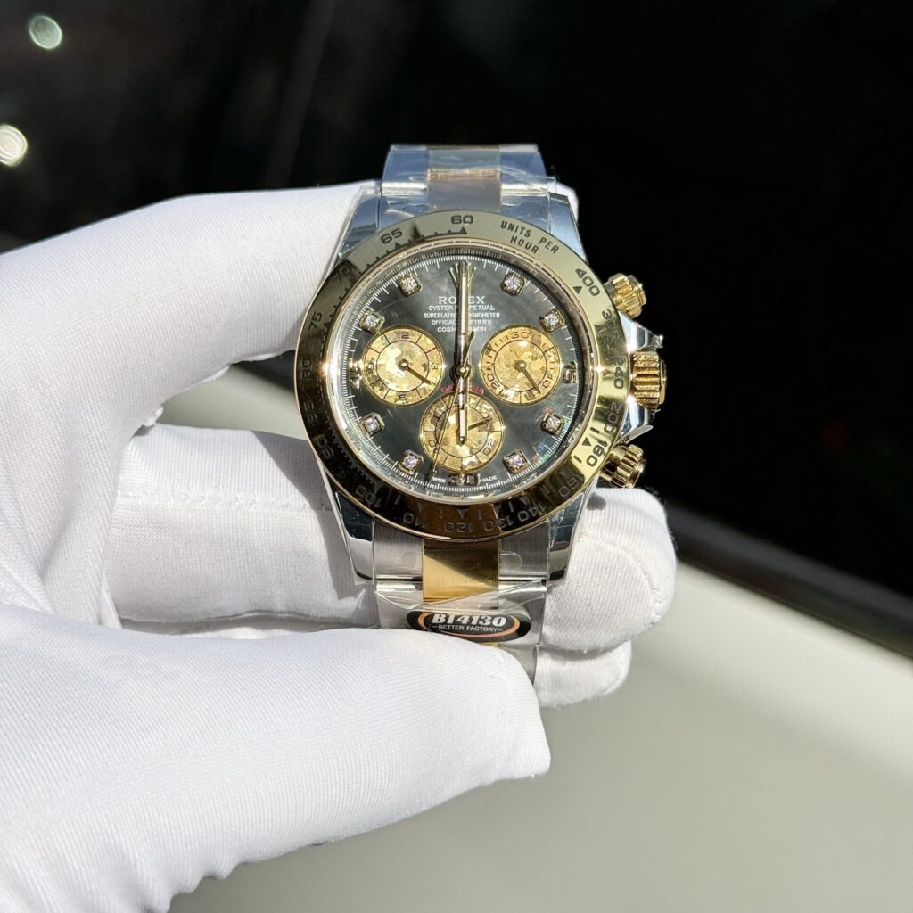 Rolex Cosmograph Daytona Replica Watch Mother Of Pearl & Moissanite Diamonds Dial 40mm - Soul Replicas