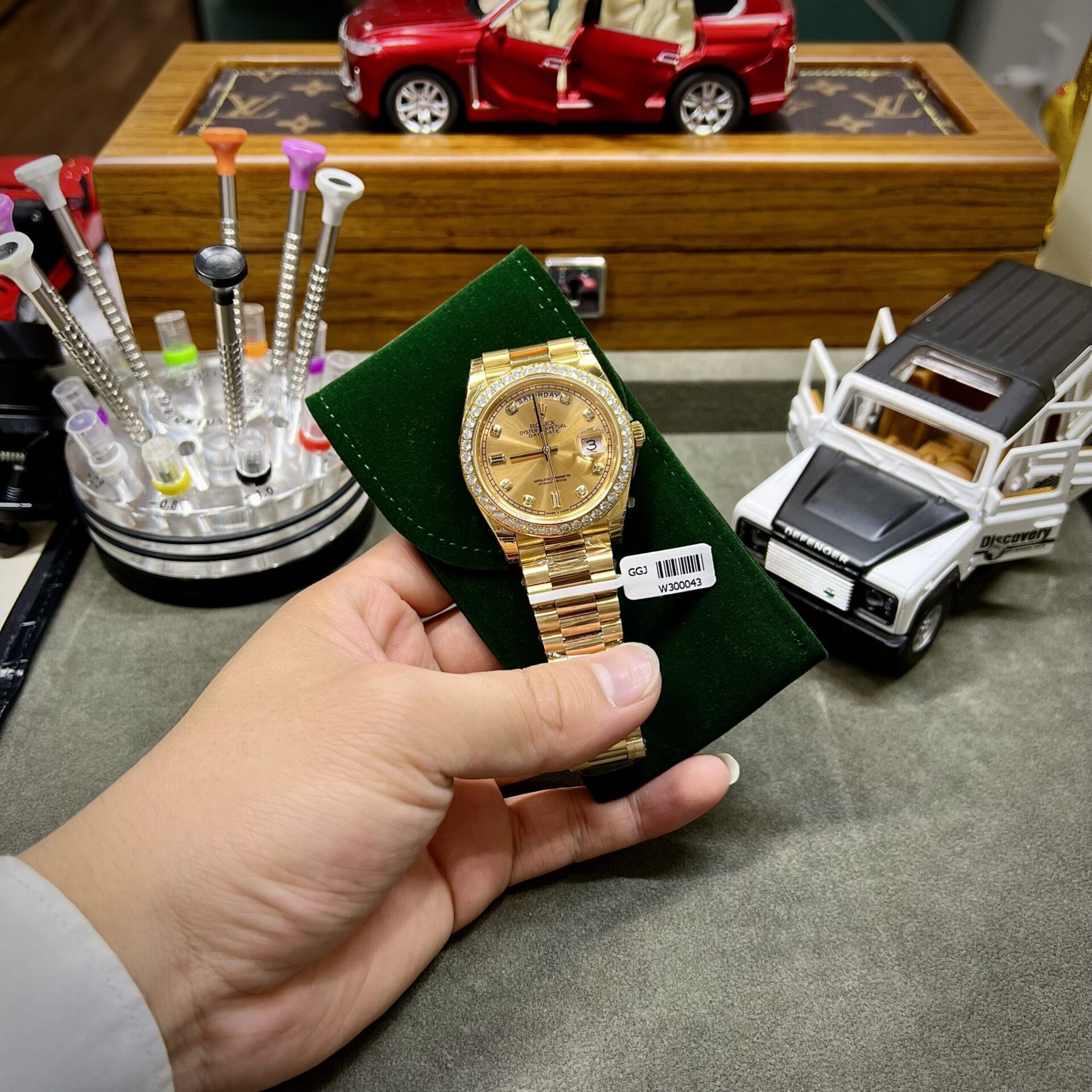 Rolex Fake Watch Day-Date Yellow Dial Custom Moissanite Diamonds 40mm - Soul Replicas